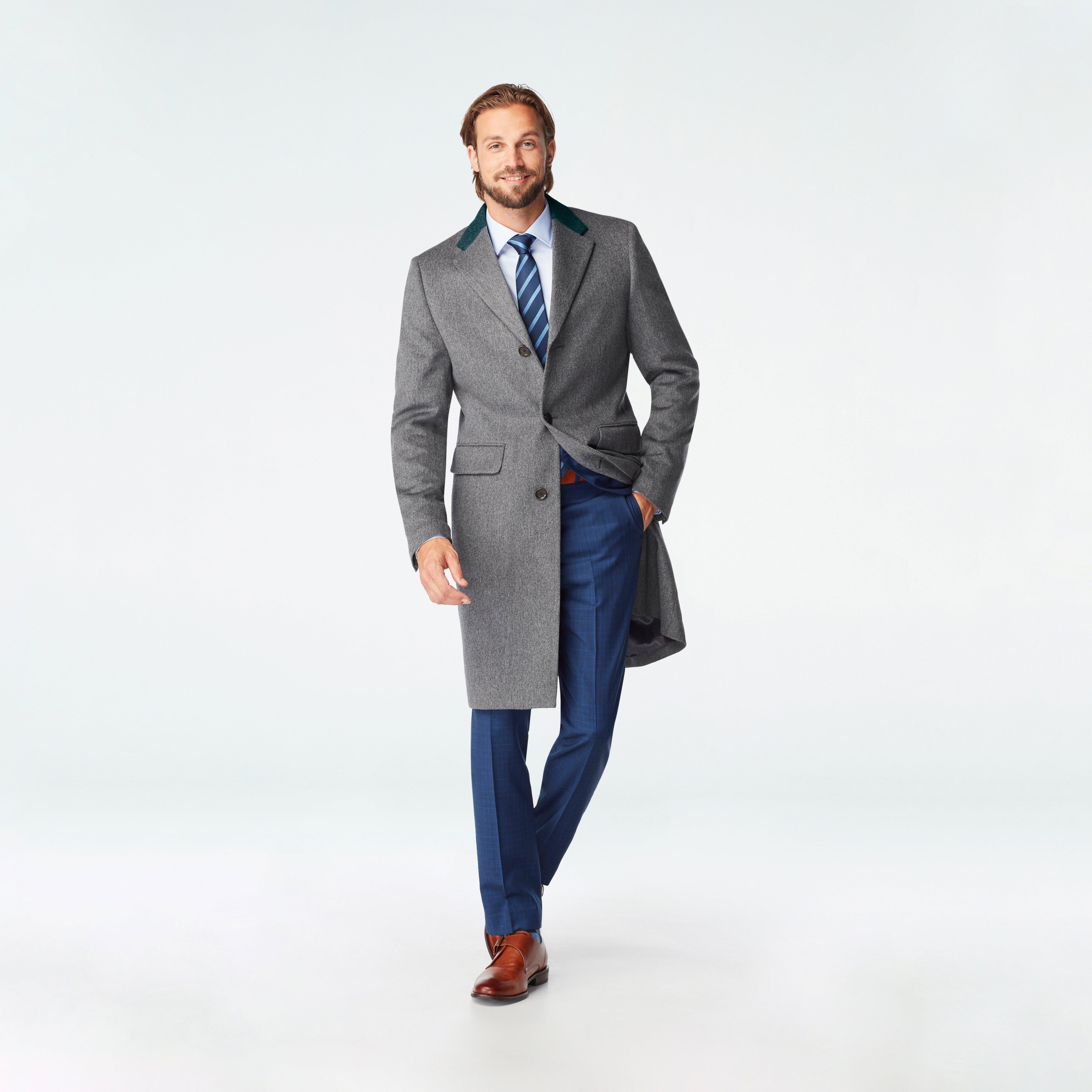 Light grey Chesterfield Coat with wide lapels