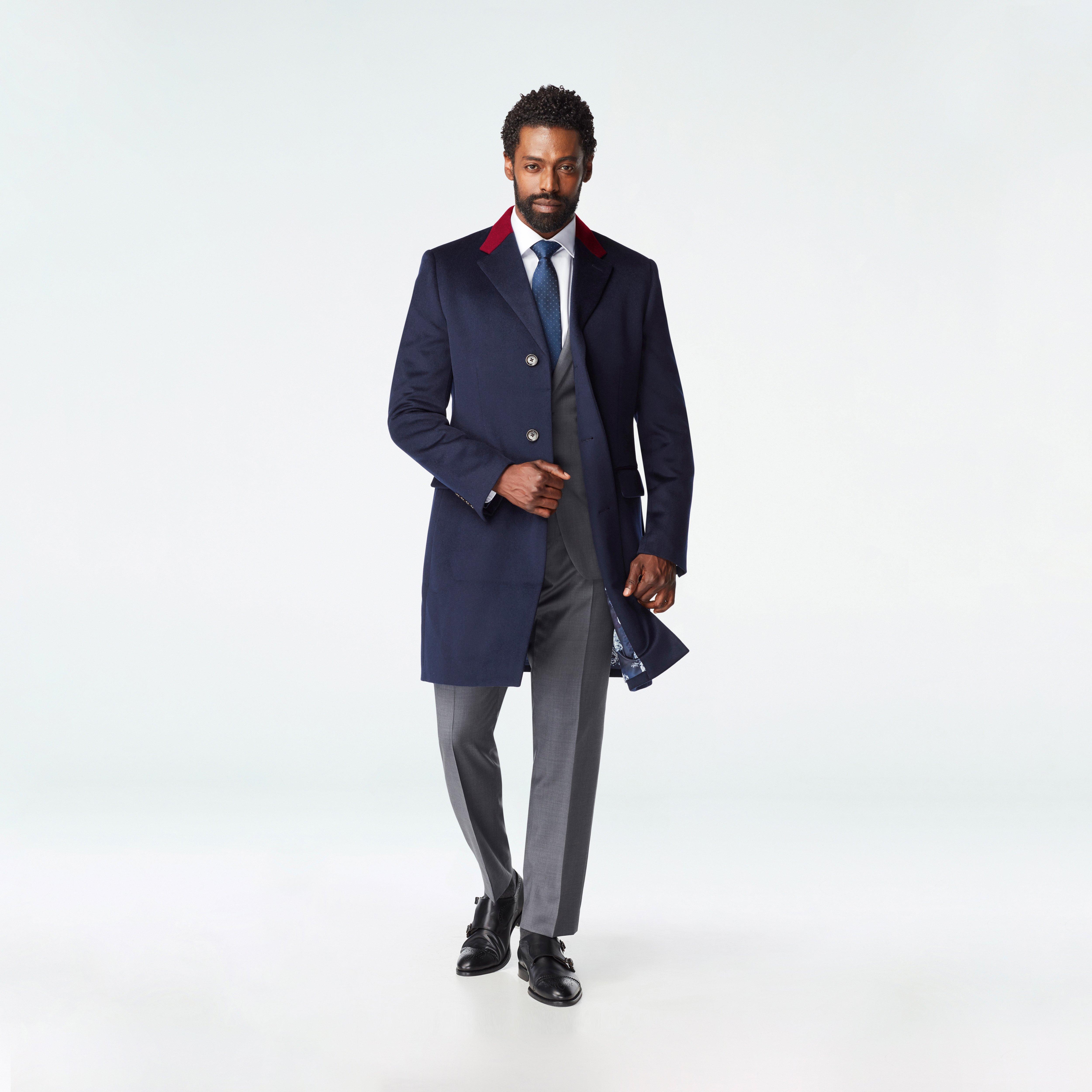 Men's Custom Overcoats - Huntley Quilted Chesterfield Navy