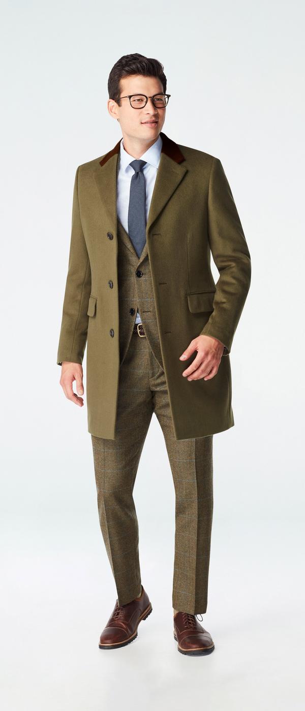 Huntley Olive Quilted Chesterfield Overcoat