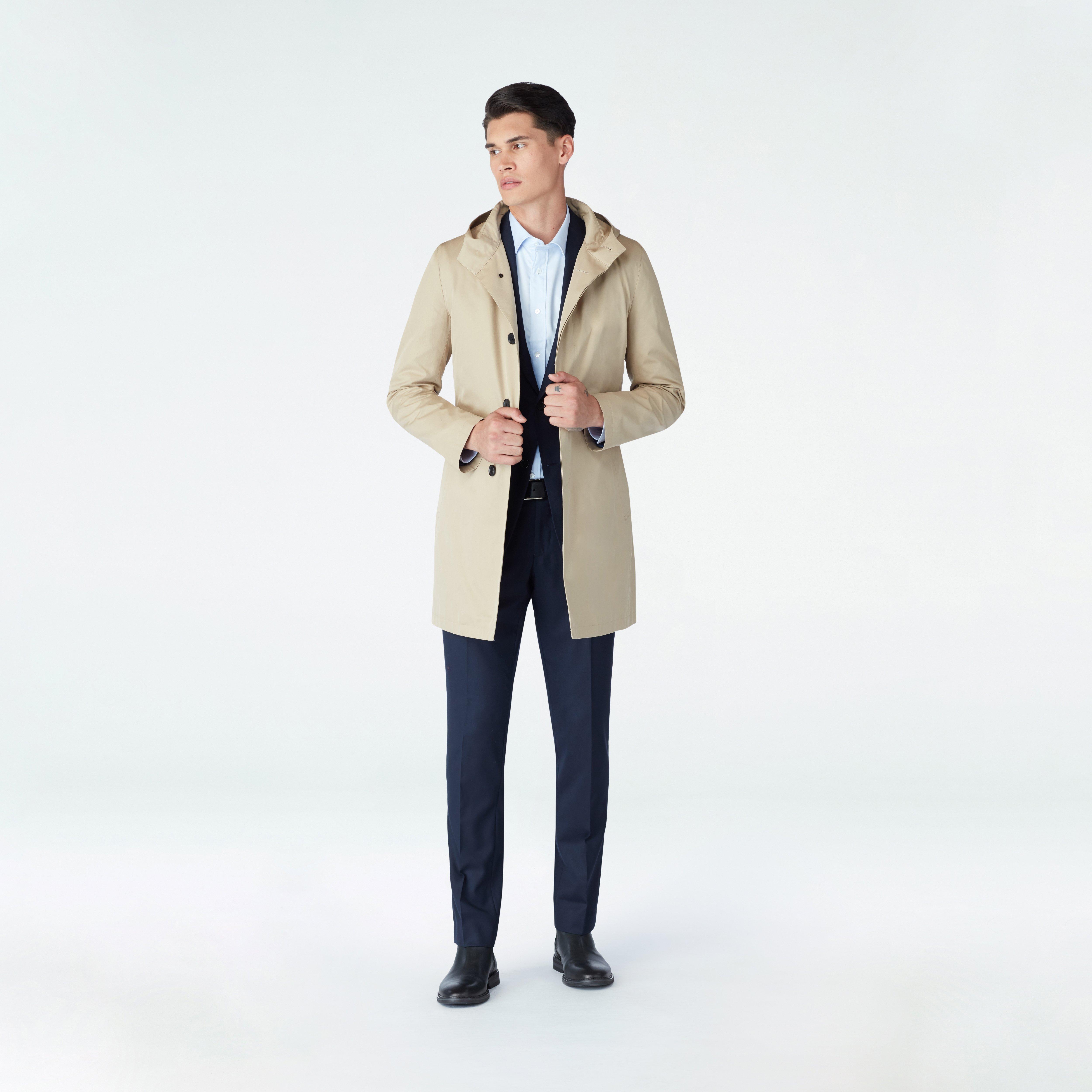 Men s Custom Trenchcoats Highcliffe Khaki Hooded Mac Coat with Detachable Lining INDOCHINO