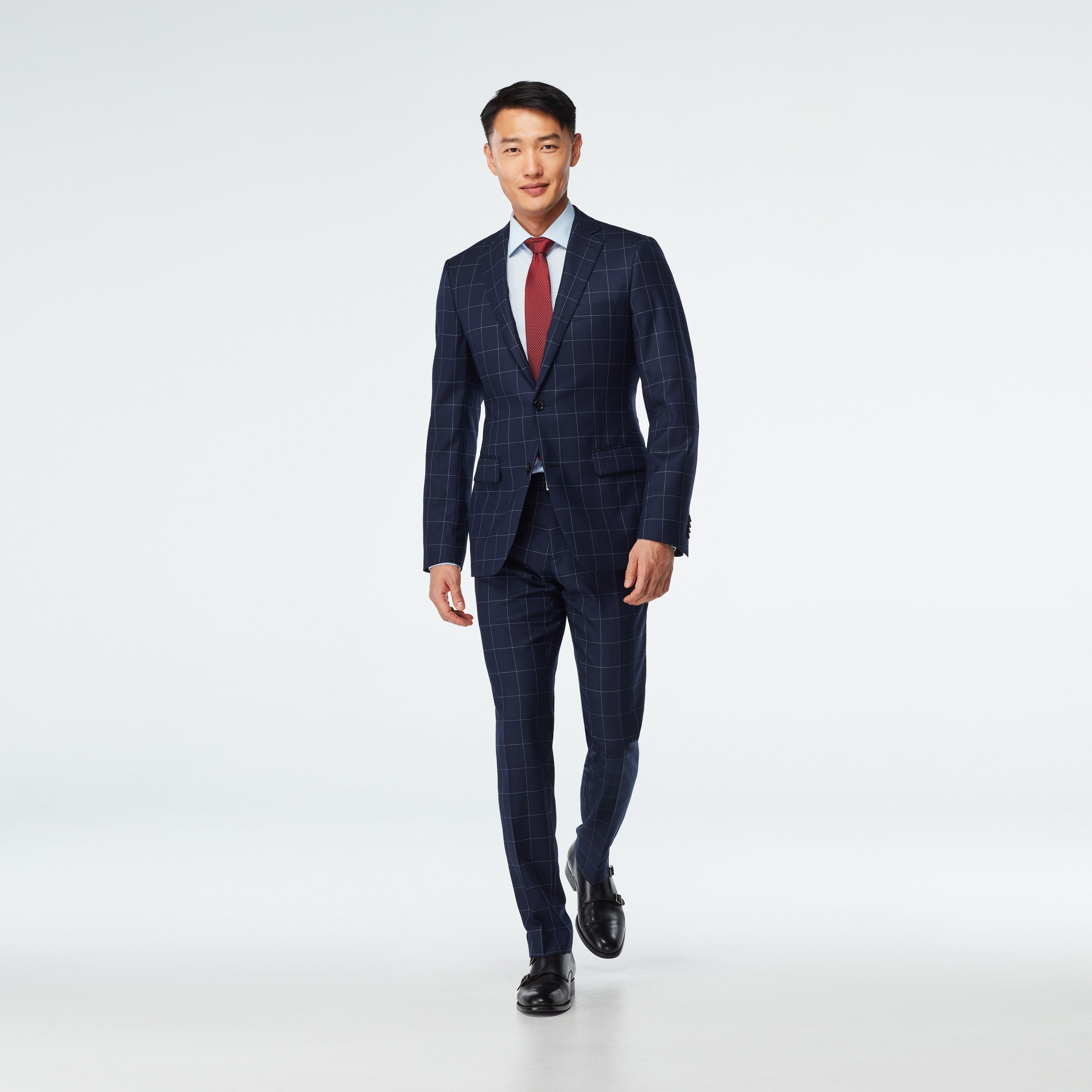 Navy blue 2024 windowpane suit