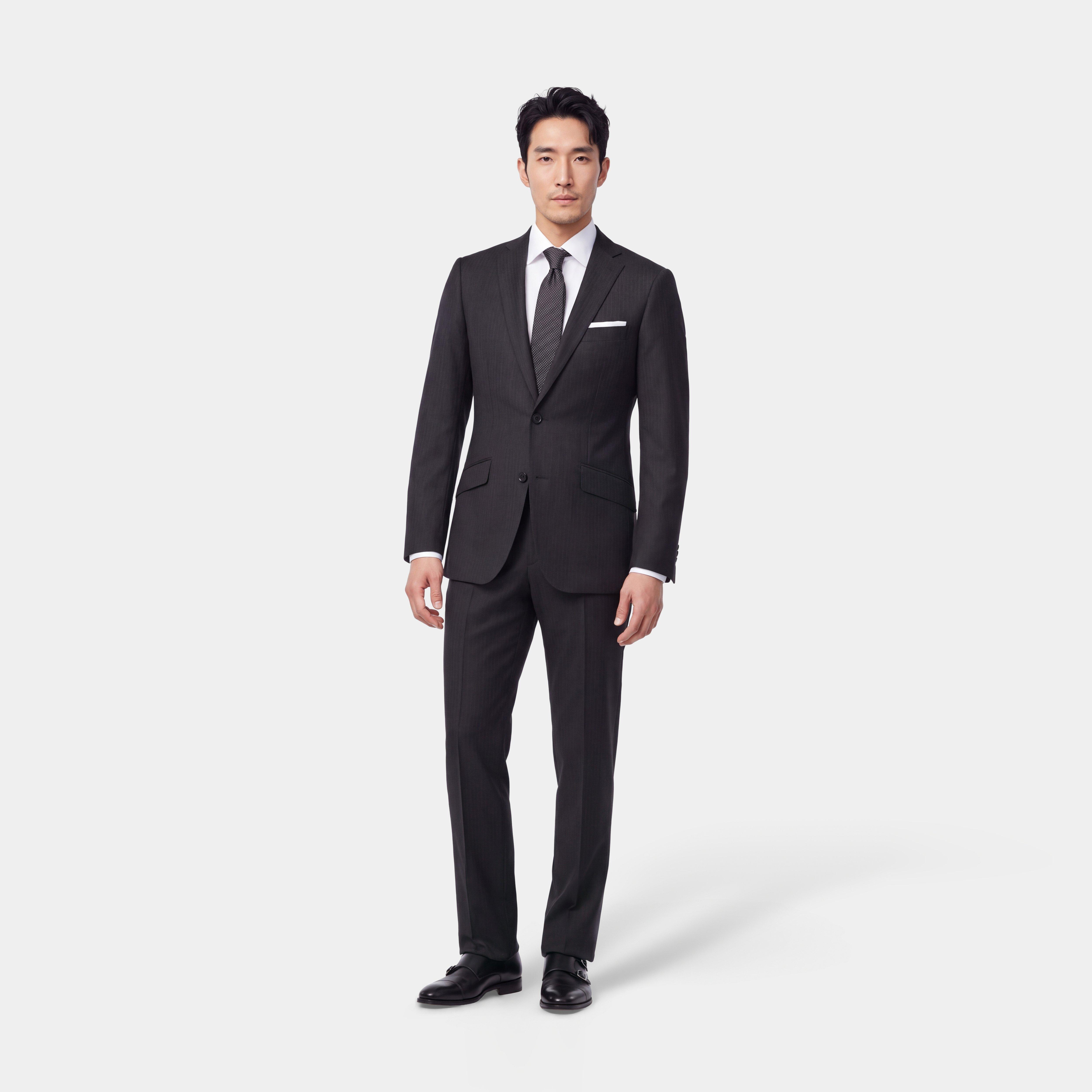 Custom Suits Made For You - Highbridge Herringbone Black Suit