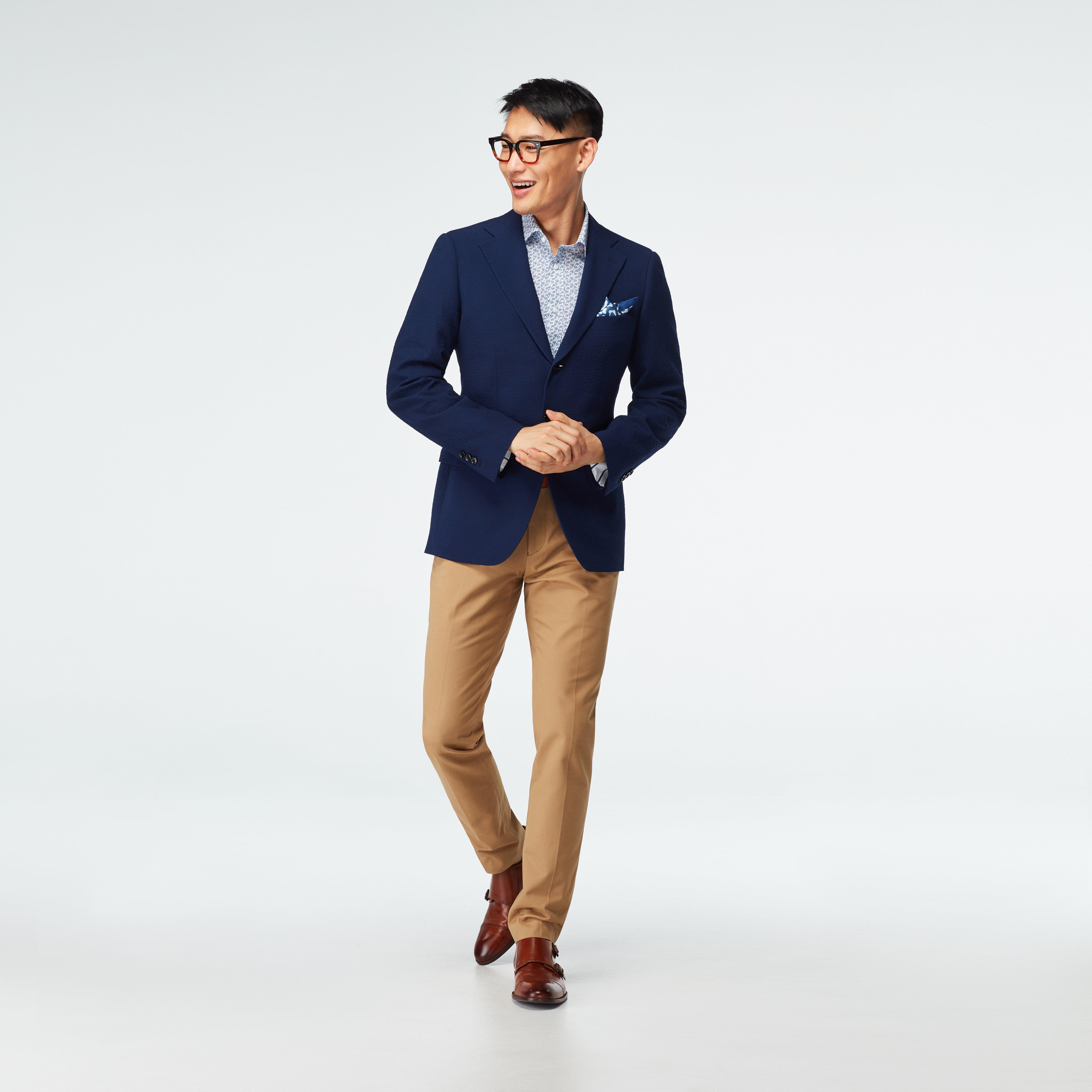Navy Blue Blazer Khaki Pants Men Suits Slim Fit 2 Piece/Casual Wedding Prom  Business Mens Clothing/Latest Male Jacket Coat Set - AliExpress