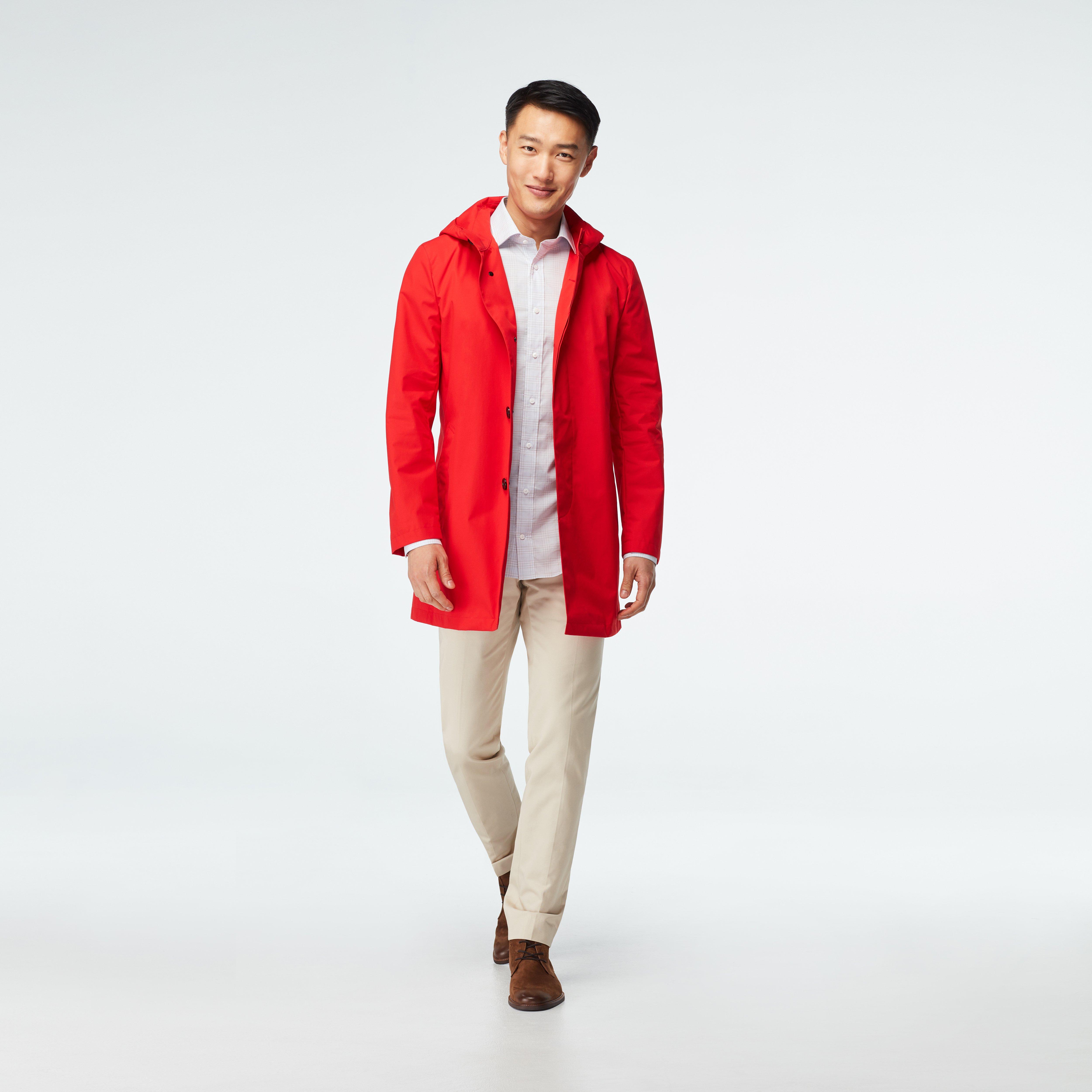 Men's Custom Coats - Hadlow Hooded Raincoat Red | INDOCHINO