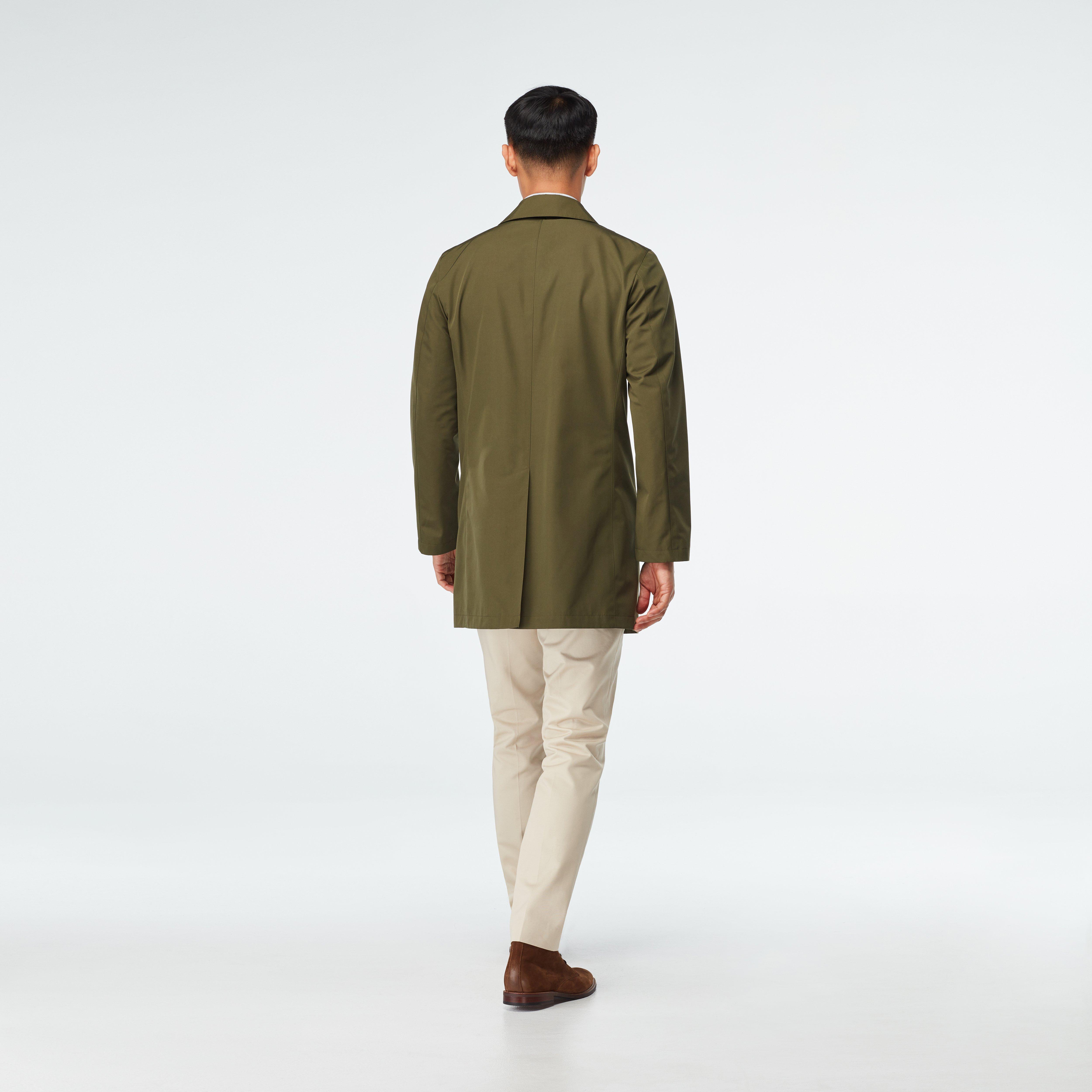 Men's Custom Coats - Hadlow Raincoat Olive| INDOCHINO