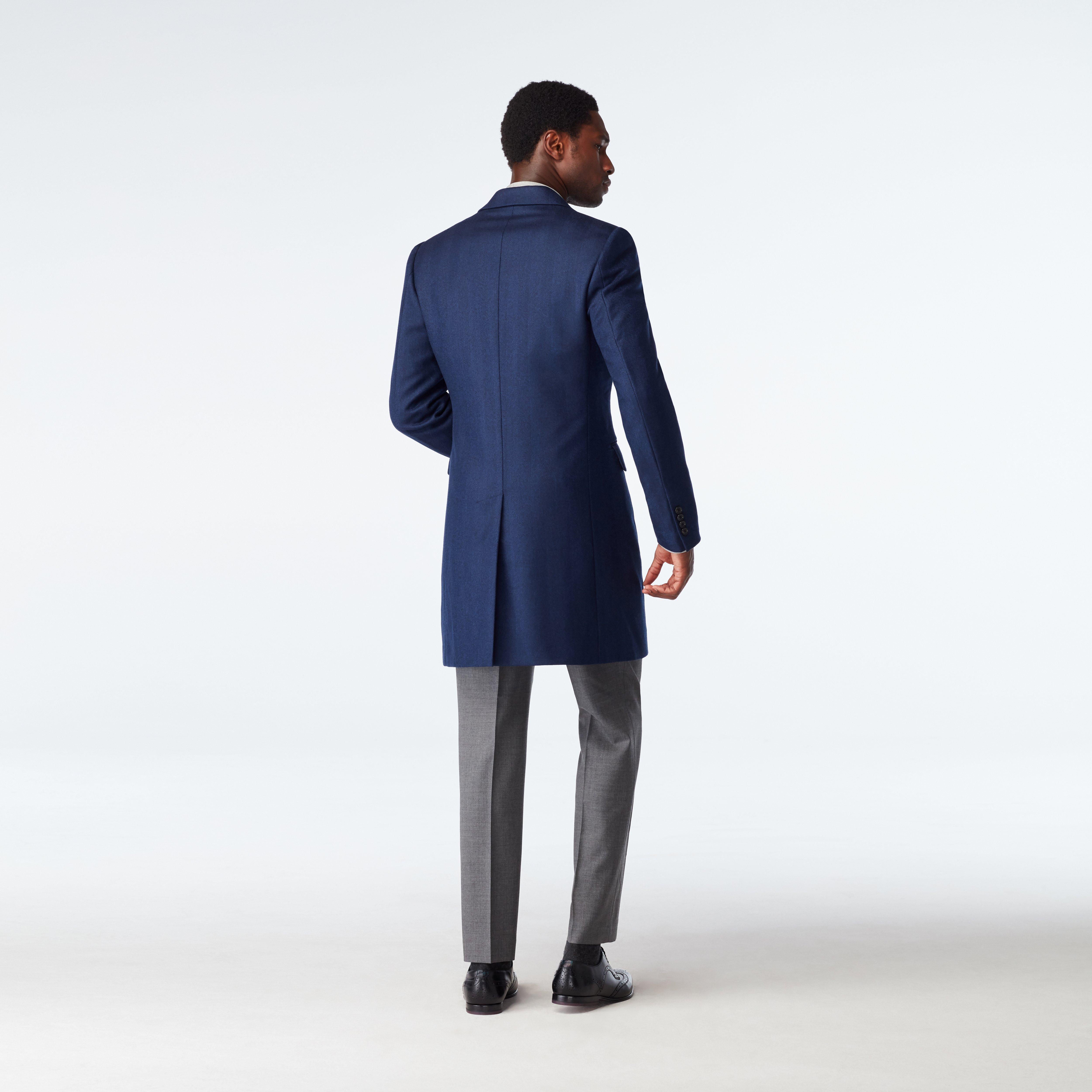 Men's Custom Overcoats - Heartford Herringbone Navy Quilted