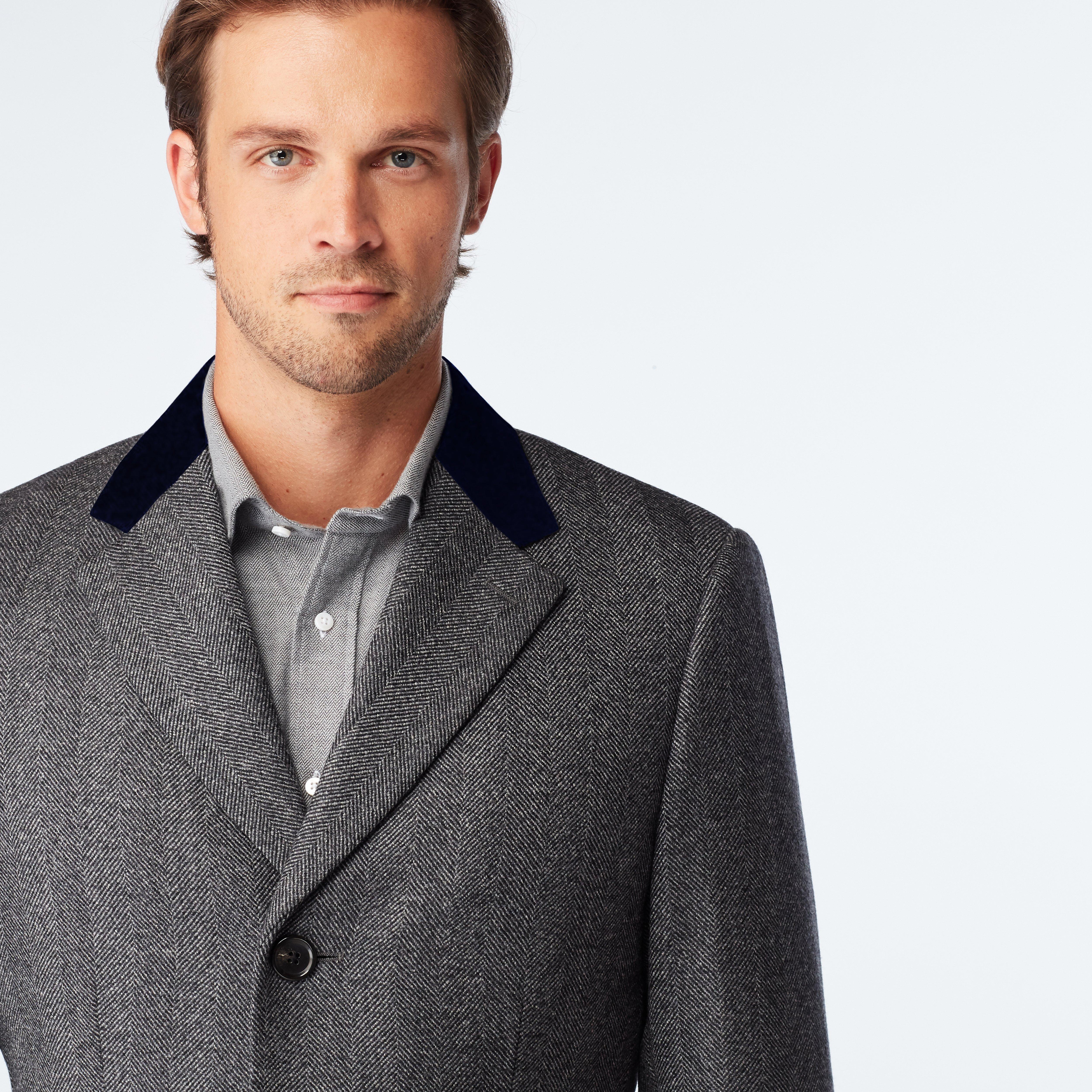 Men's Custom Overcoats - Huntley Herringbone Light Gray