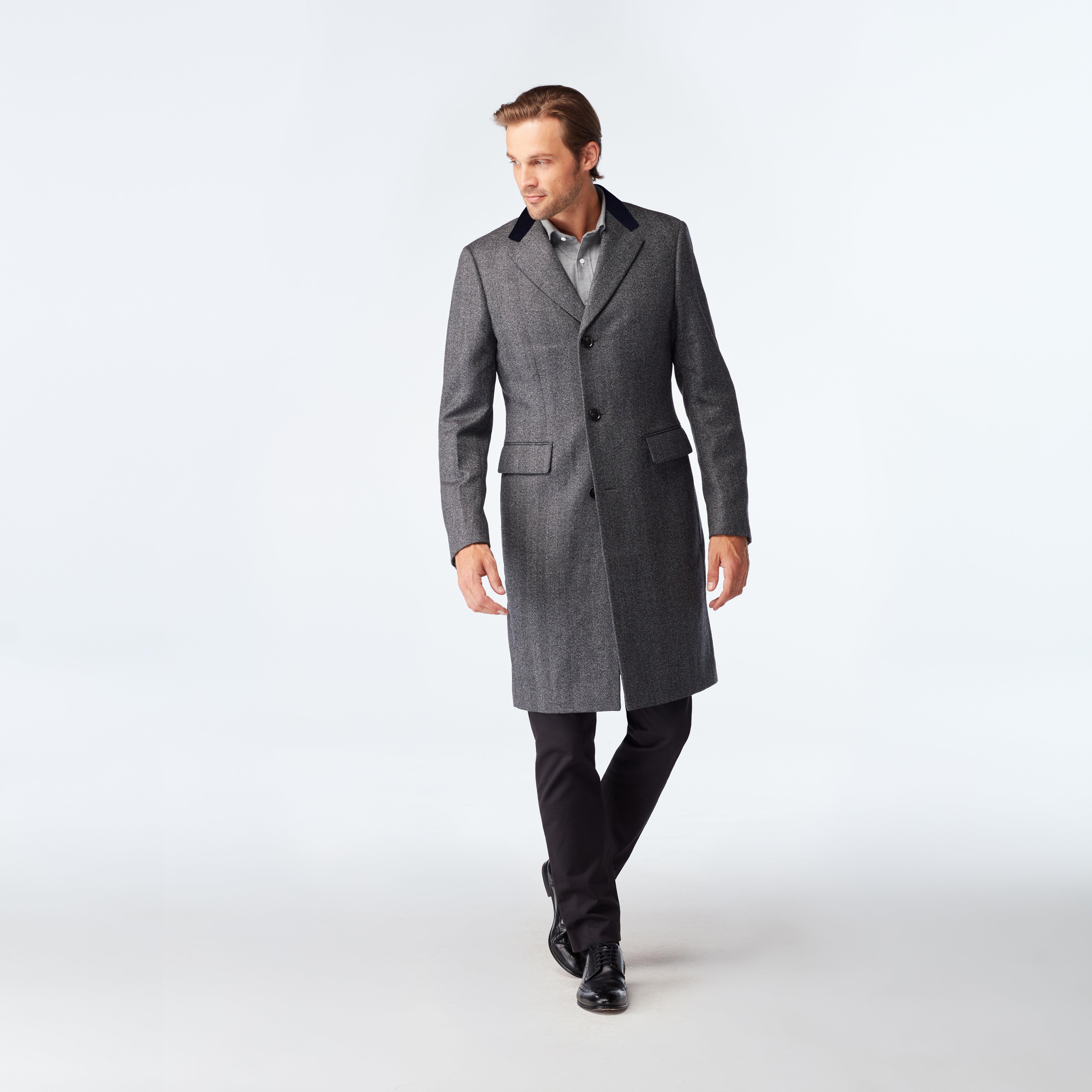Men's Custom Overcoats - Huntley Herringbone Light Gray Quilted