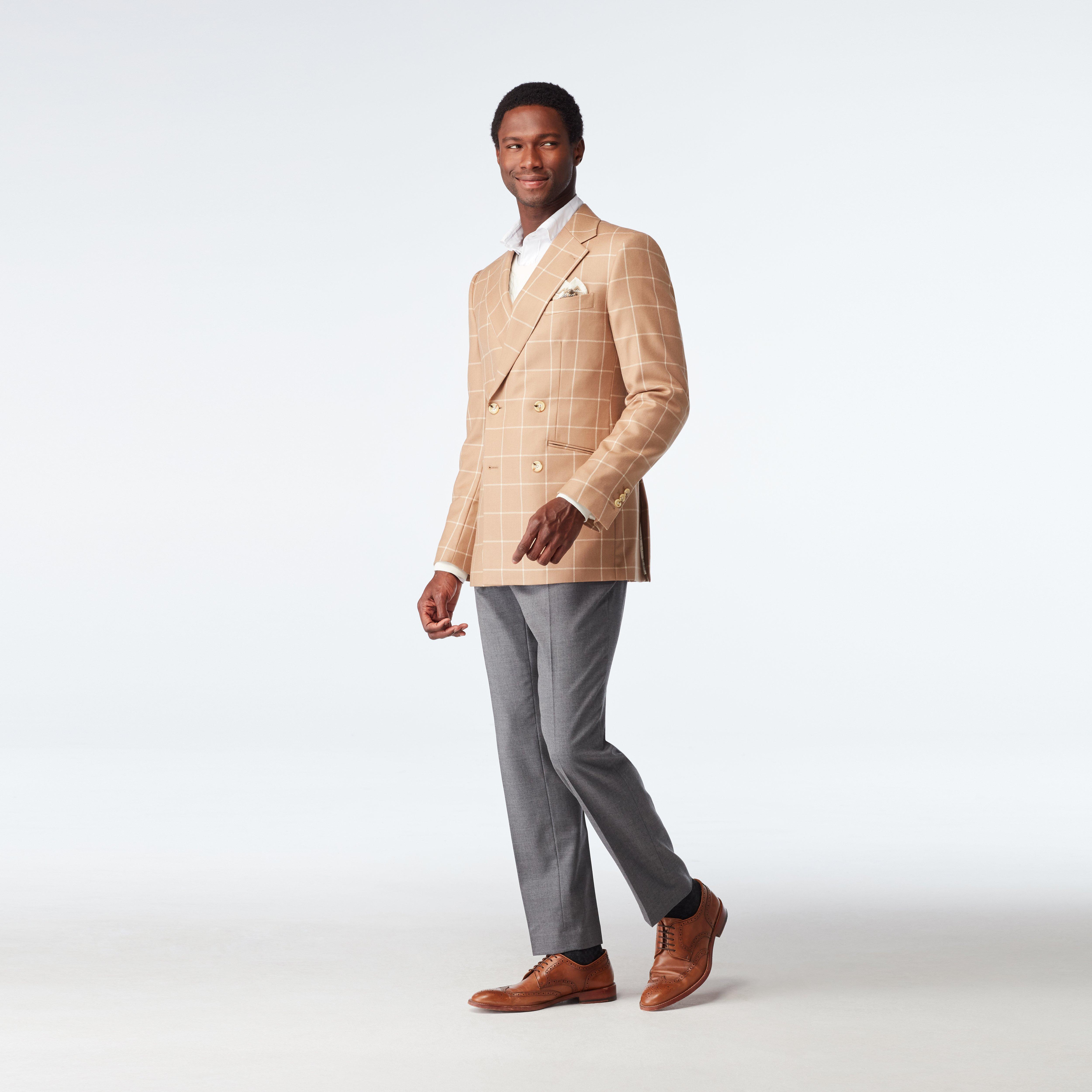 Custom Blazers Made For You - Durham Windowpane Camel Blazer