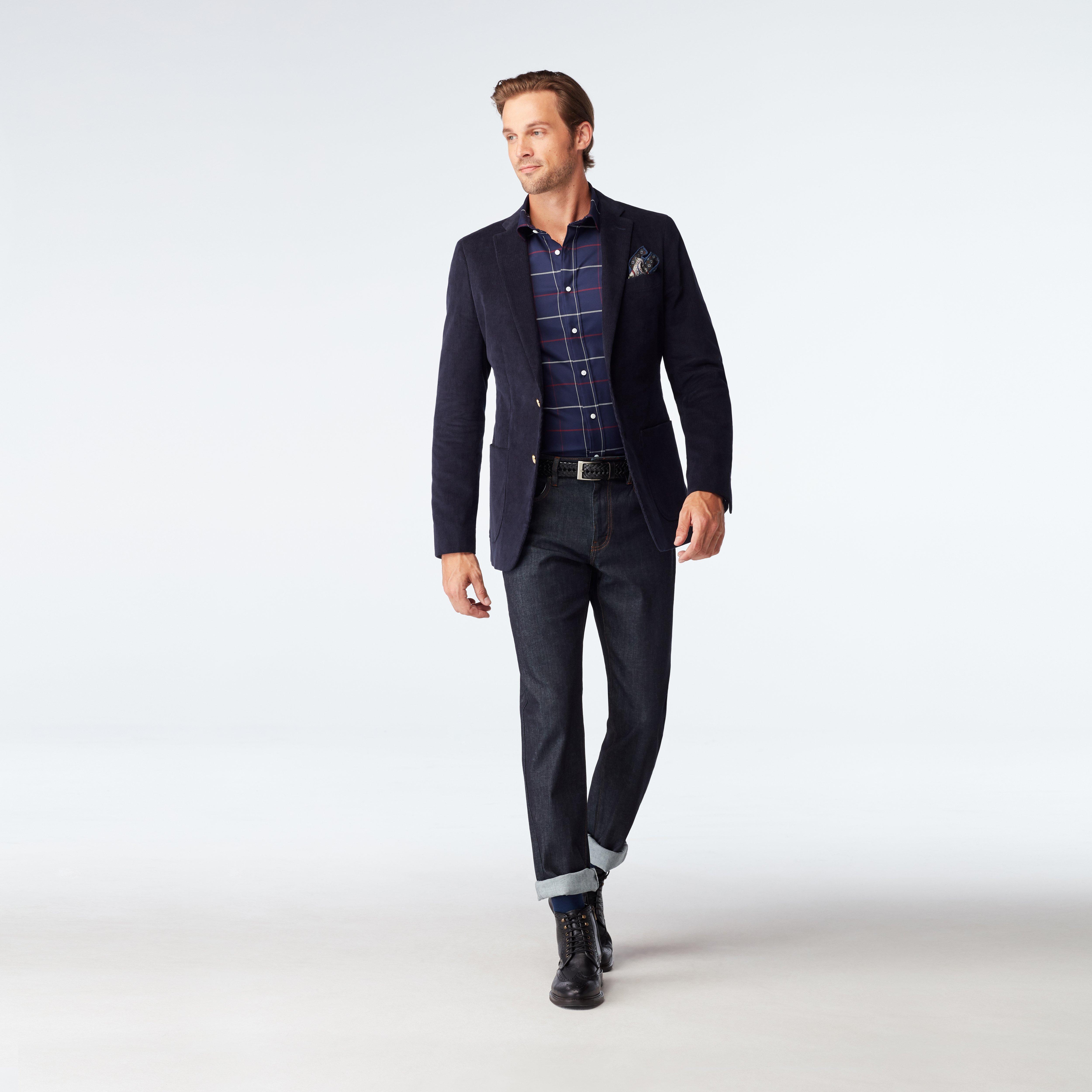 Custom Blazers Made For You Flaxton Corduroy Navy Blazer INDOCHINO