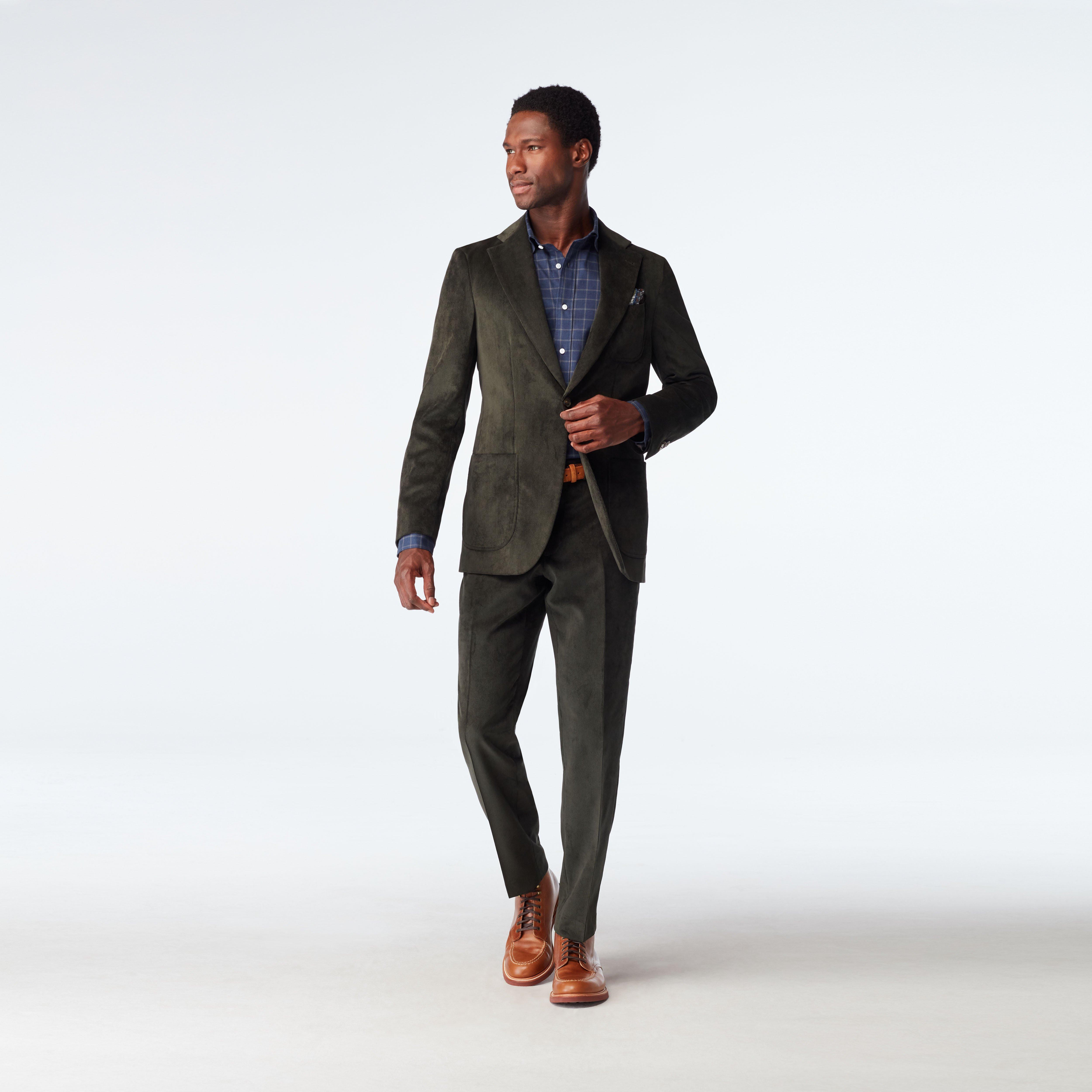 Custom Suits Made For You - Flaxton Corduroy Olive Suit | INDOCHINO