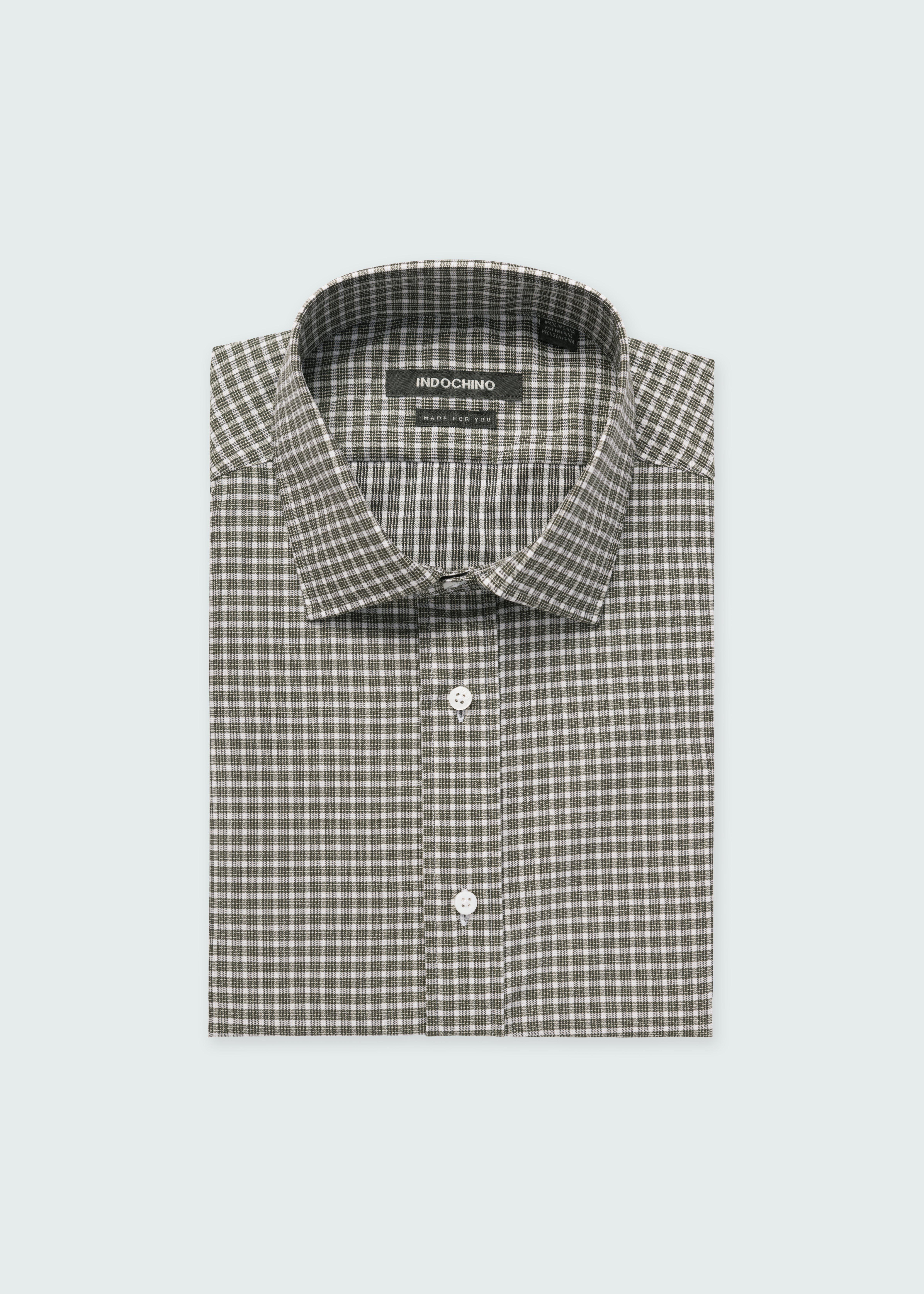 Men's Custom Shirts - Fetcham Multi Check Olive Shirt | INDOCHINO