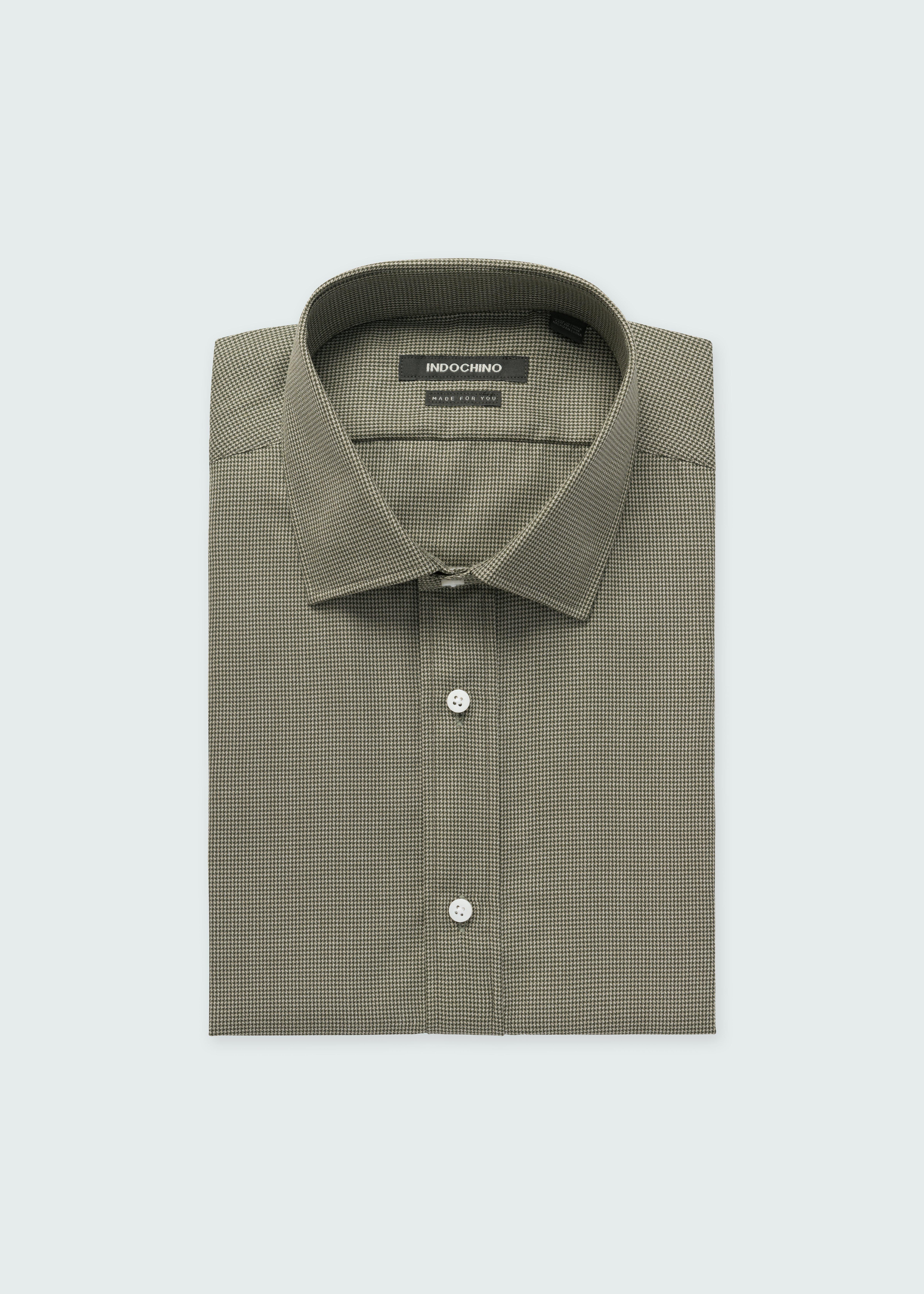 Men's Custom Shirts - Fetcham Houndstooth Olive Shirt | INDOCHINO