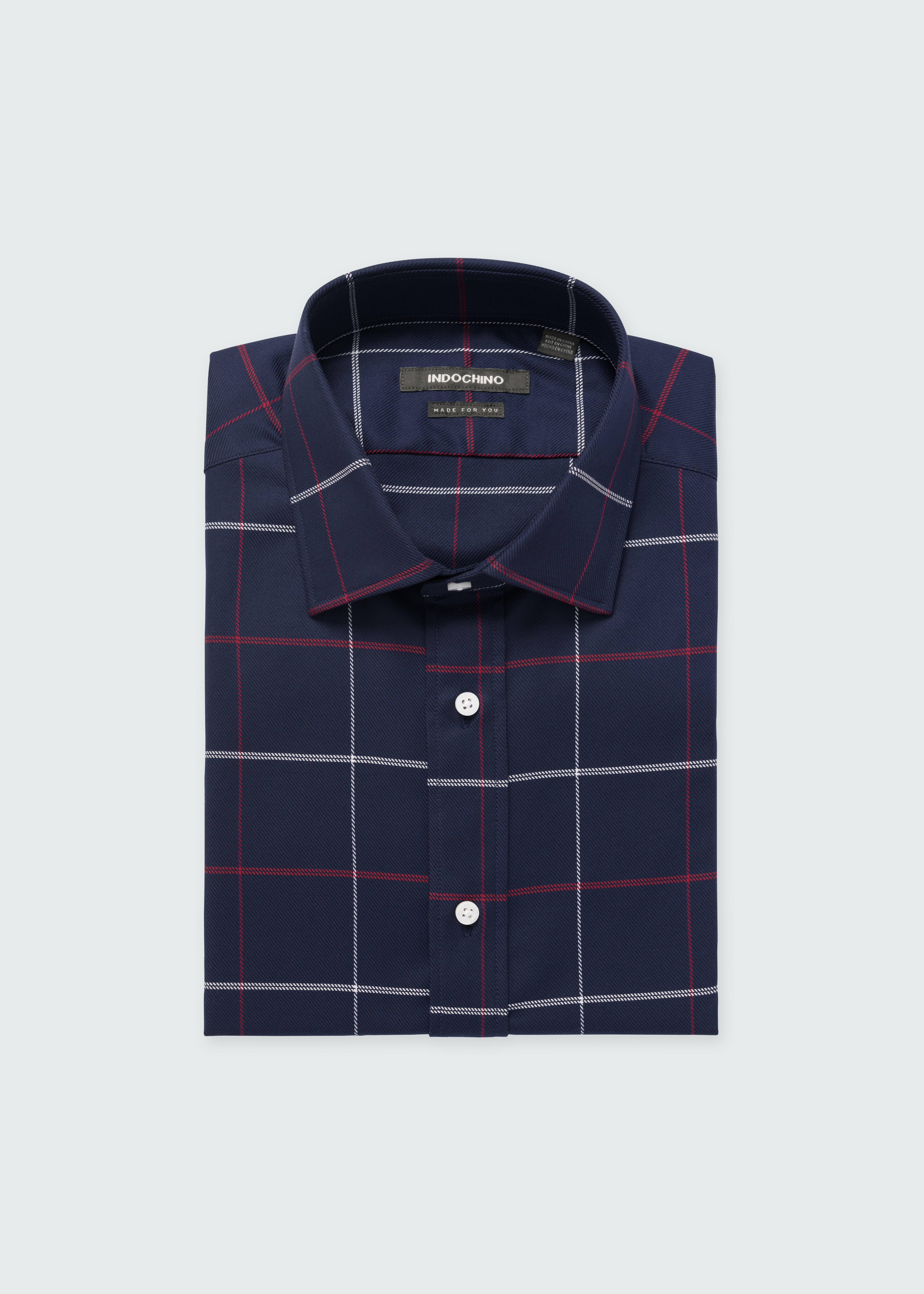 Men's Custom Shirts - Fernhurst Windowpane Navy Shirt | INDOCHINO