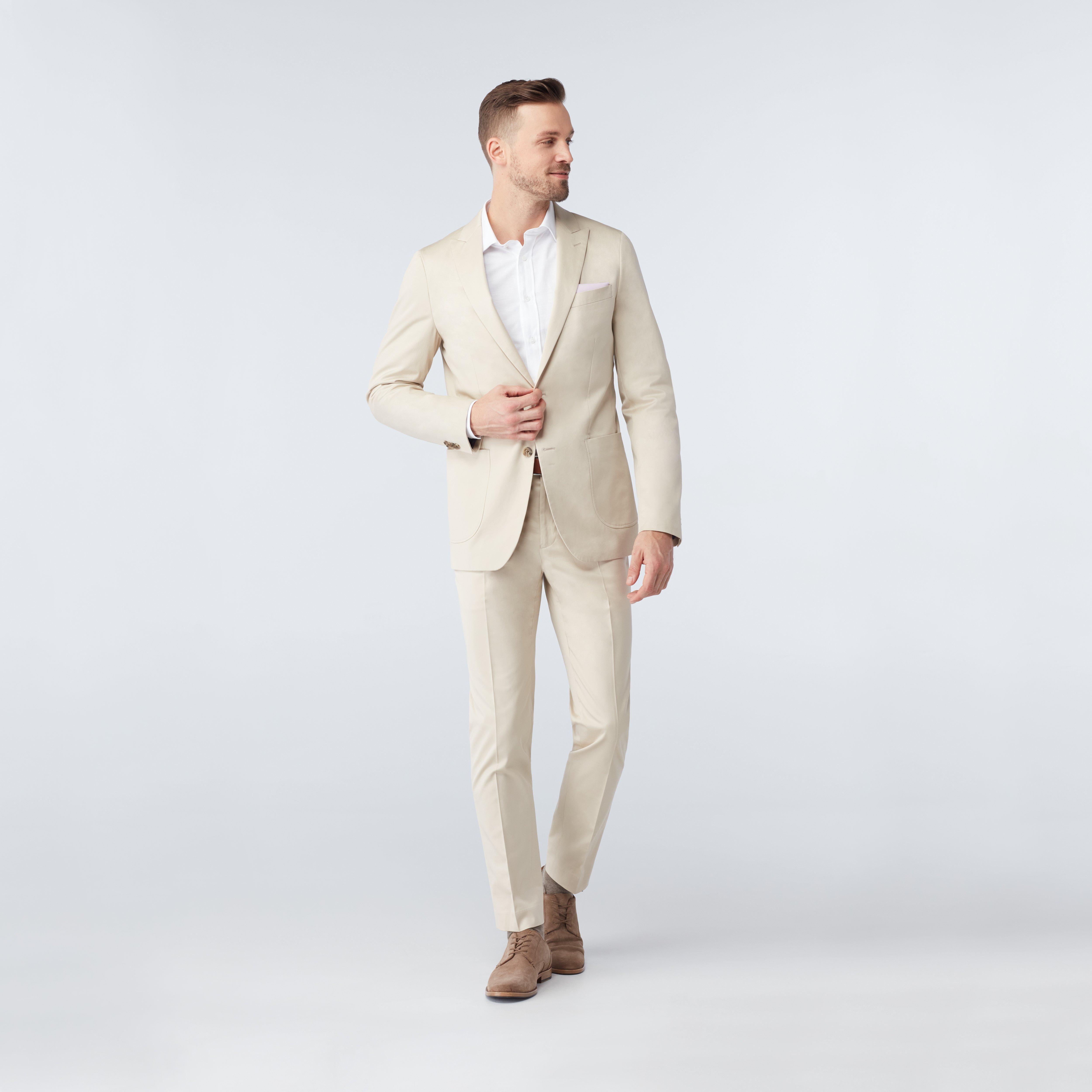 Khaki Cream Cotton Suit - Hangrr