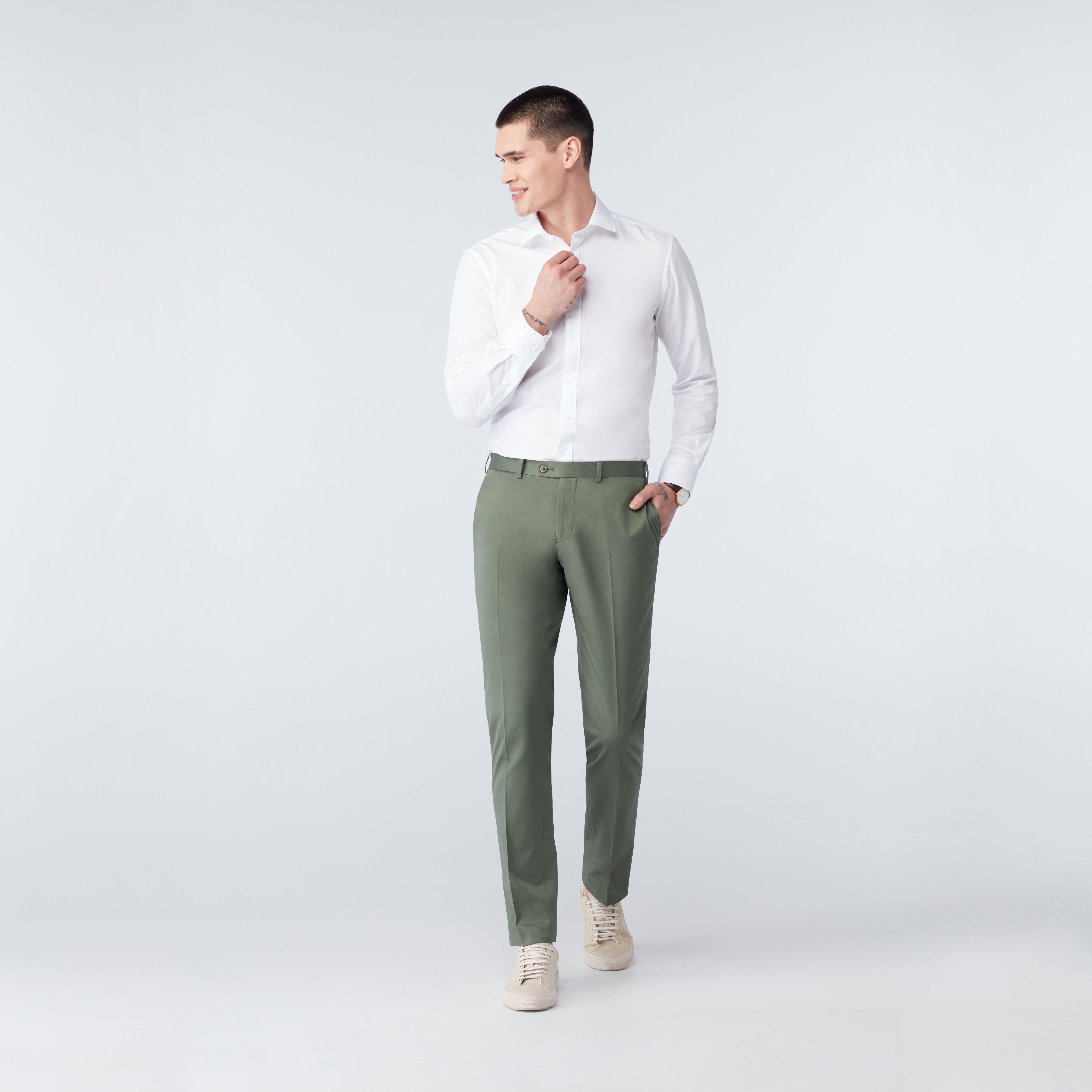 Custom Pants Made For You - Hartley Cotton Stretch Olive Pants | INDOCHINO