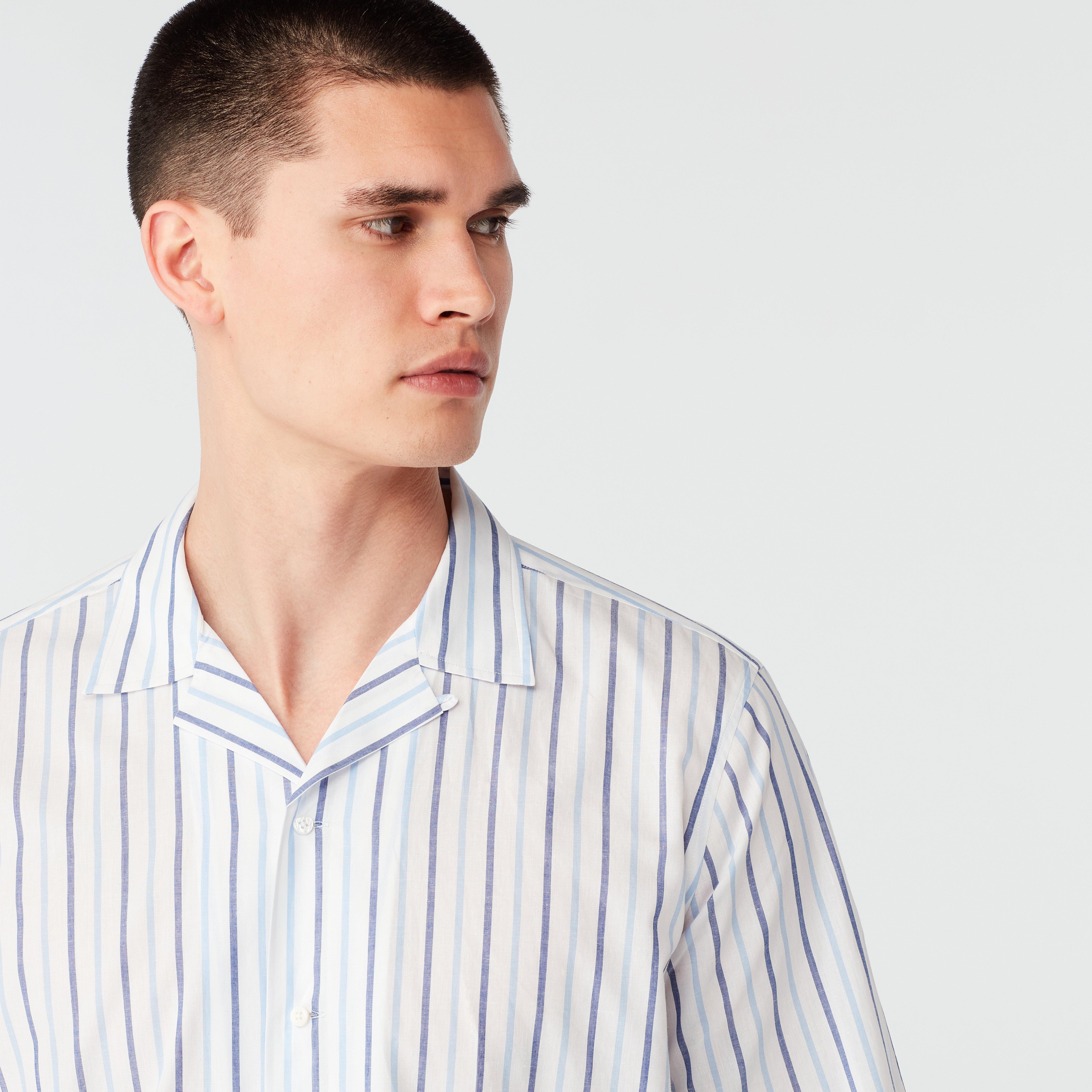 Stroud Stripe Navy Light Blue Camp Shirt