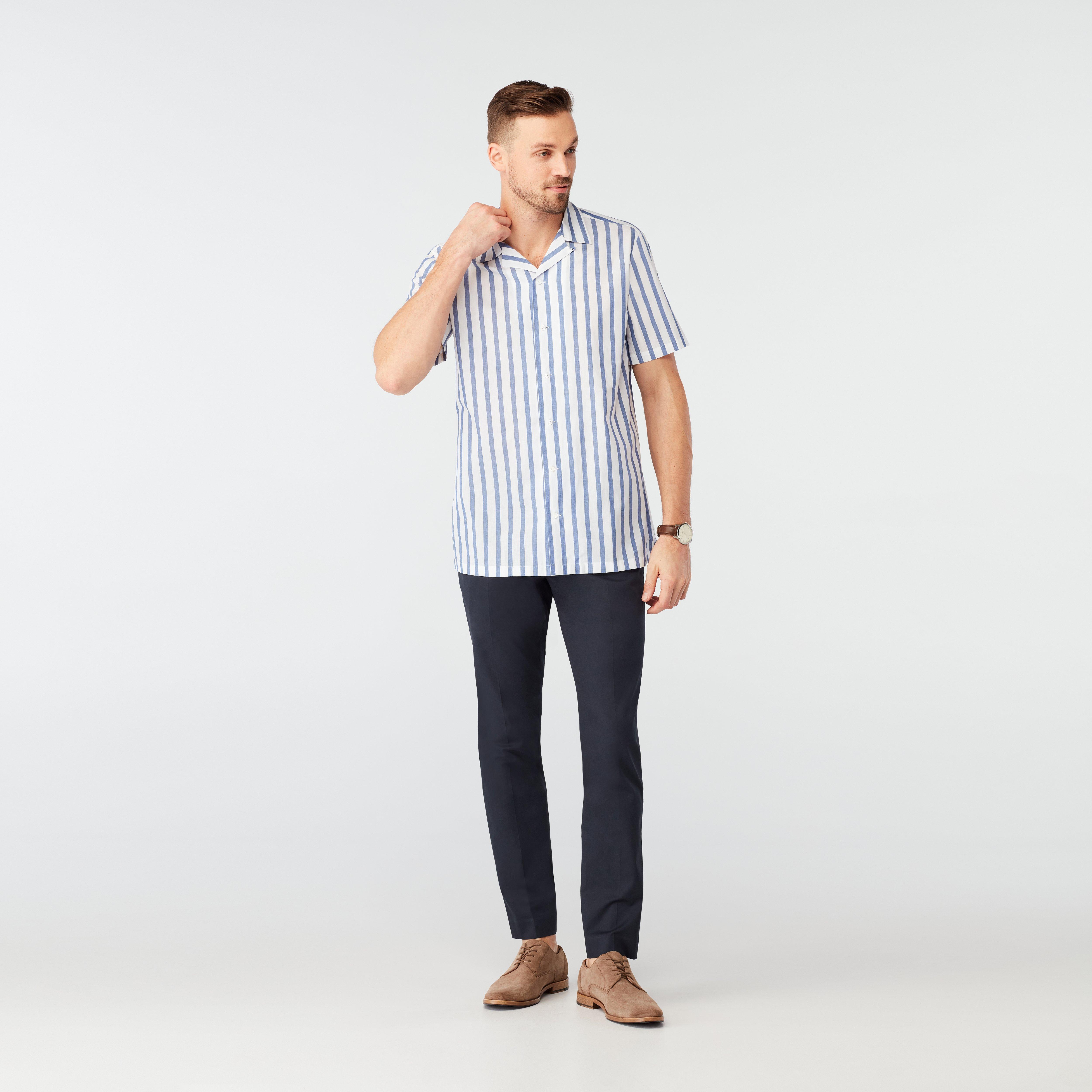 Stroud Wide Stripe Light Blue White Shirt