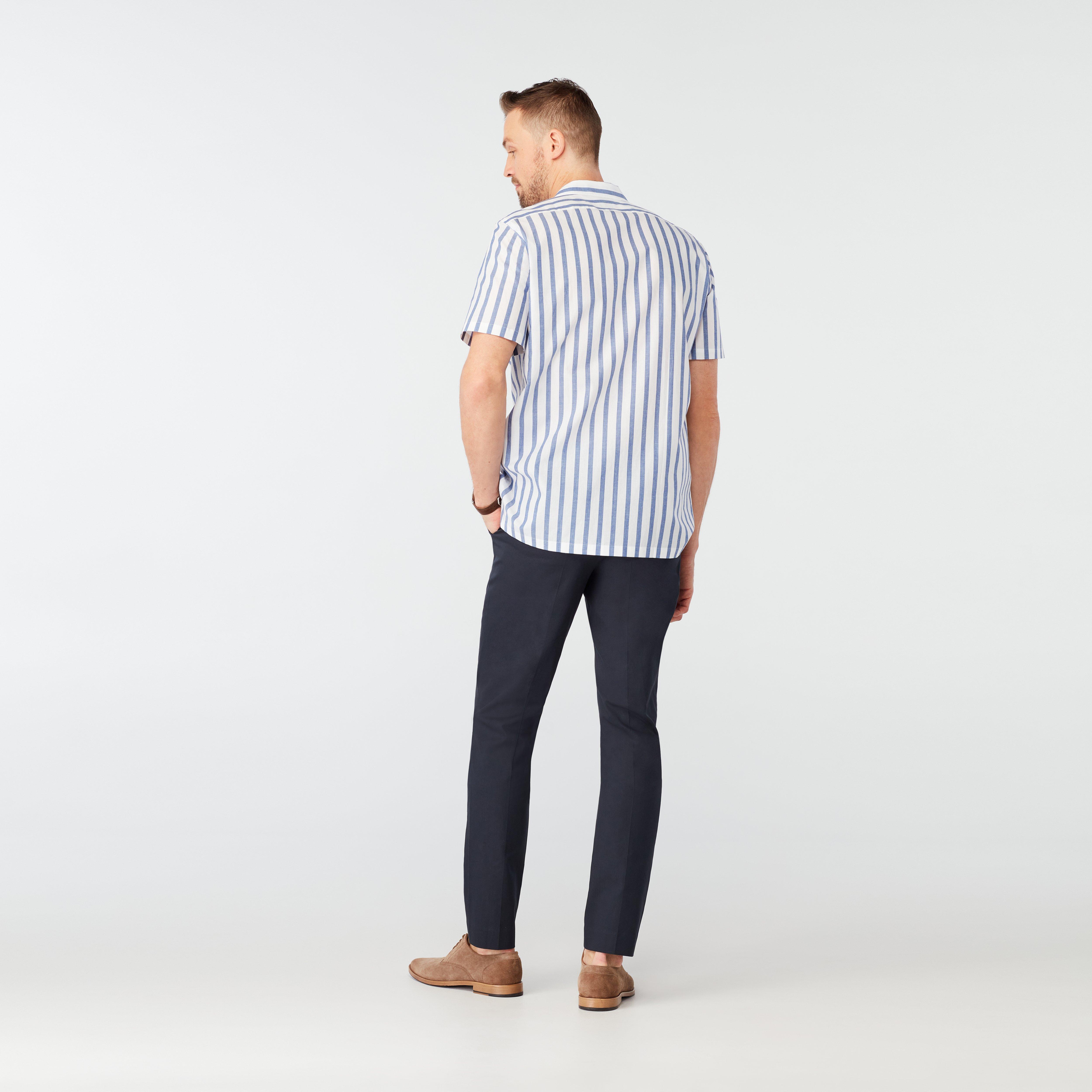 Stroud Wide Stripe White Navy Camp Shirt