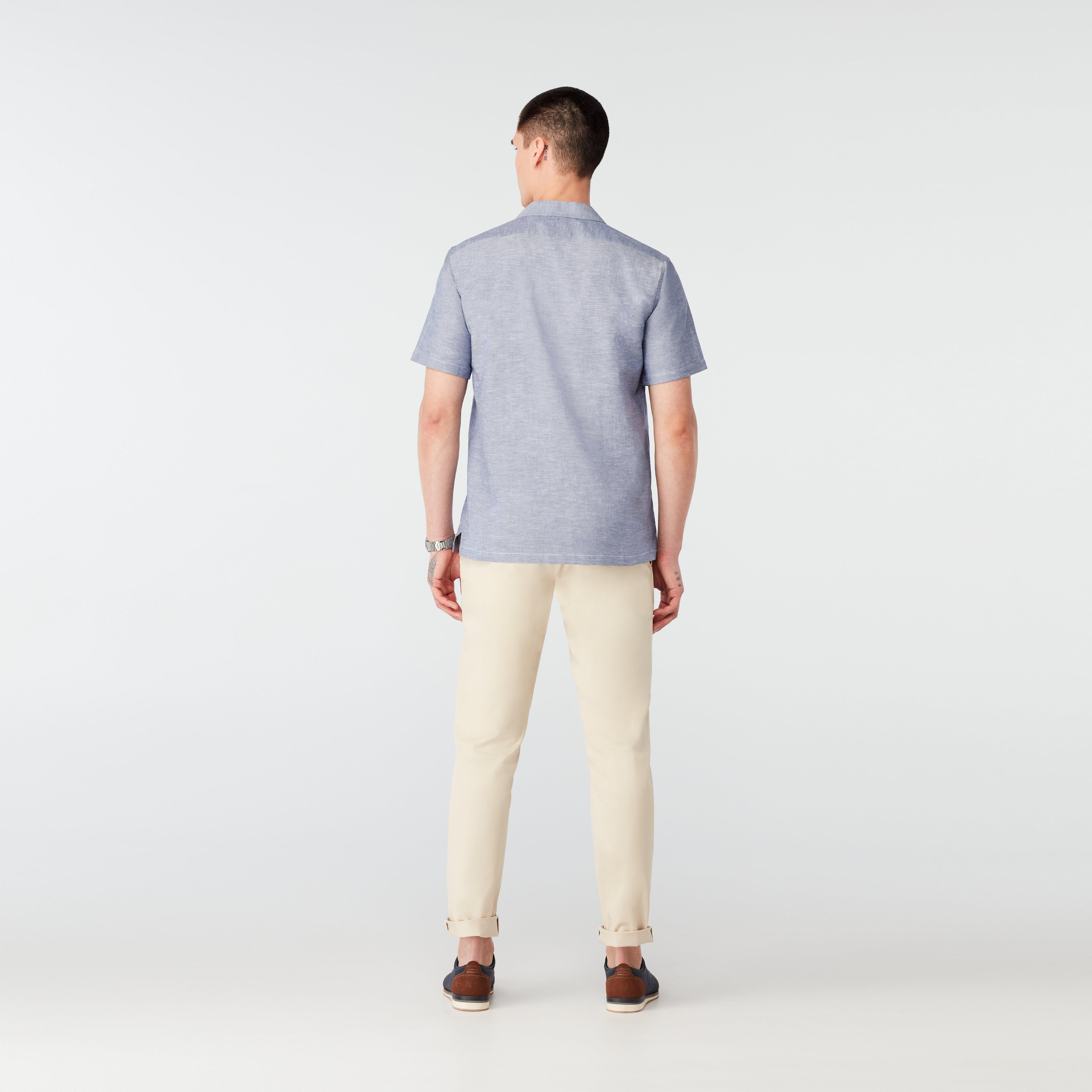 Sudbury Cotton Linen Navy Camp Shirt