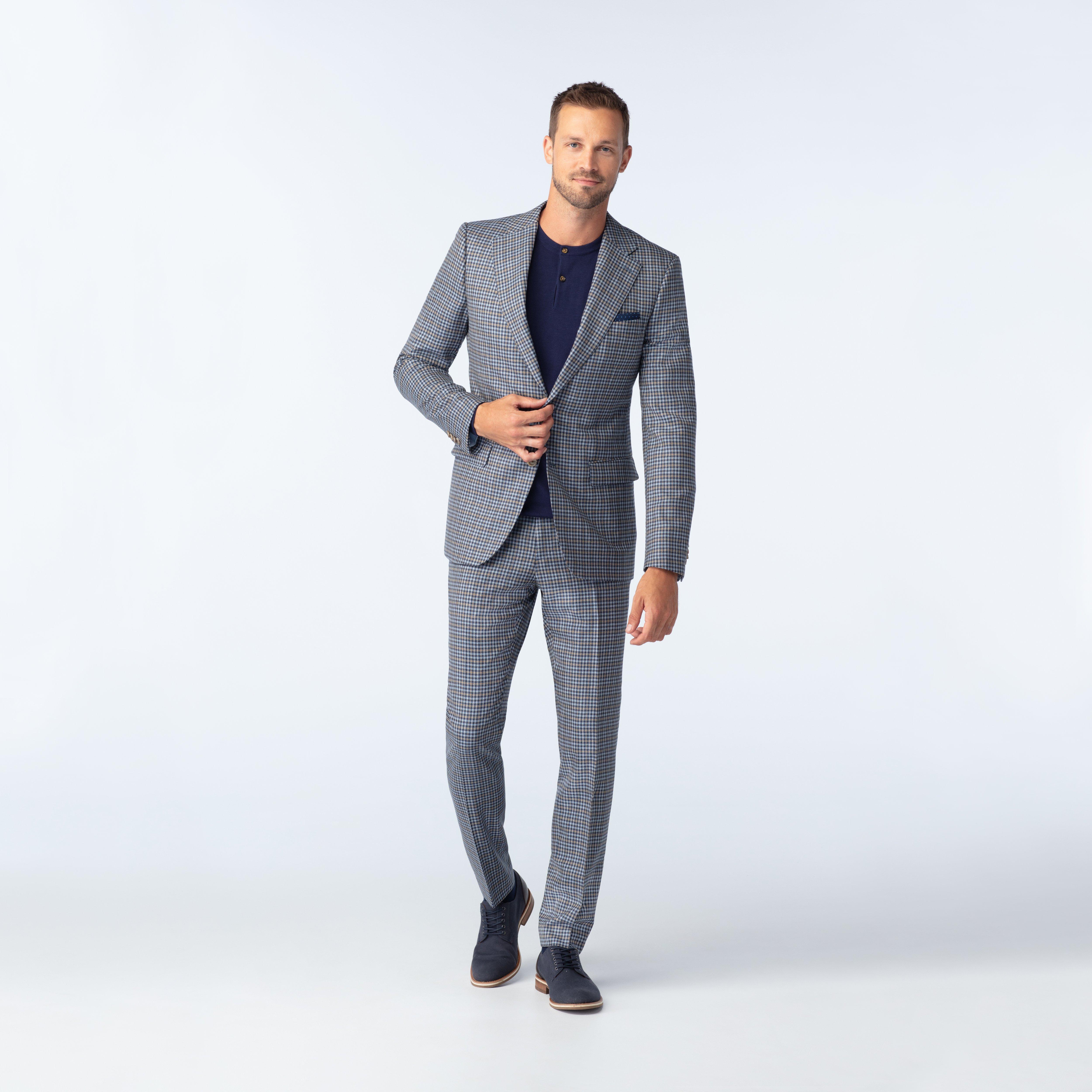 スーツ BEAMS F HOUND'S TOOTH WINDOWPANE SUIT Custom Suits Made For You - Gillingham Houndstooth Windowpane Blue