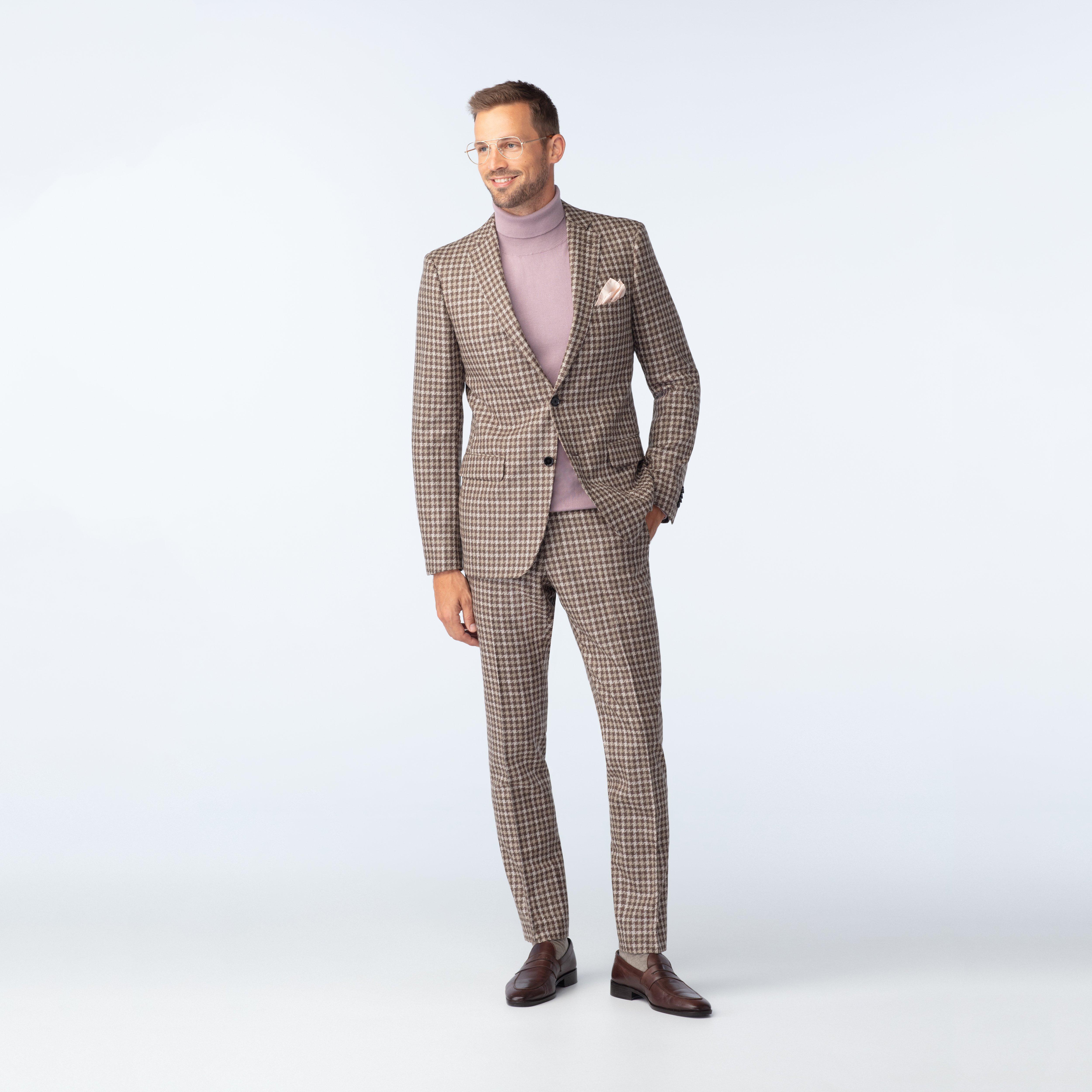 Custom Suits Made For You - Glaston Houndstooth Brown Suit | INDOCHINO