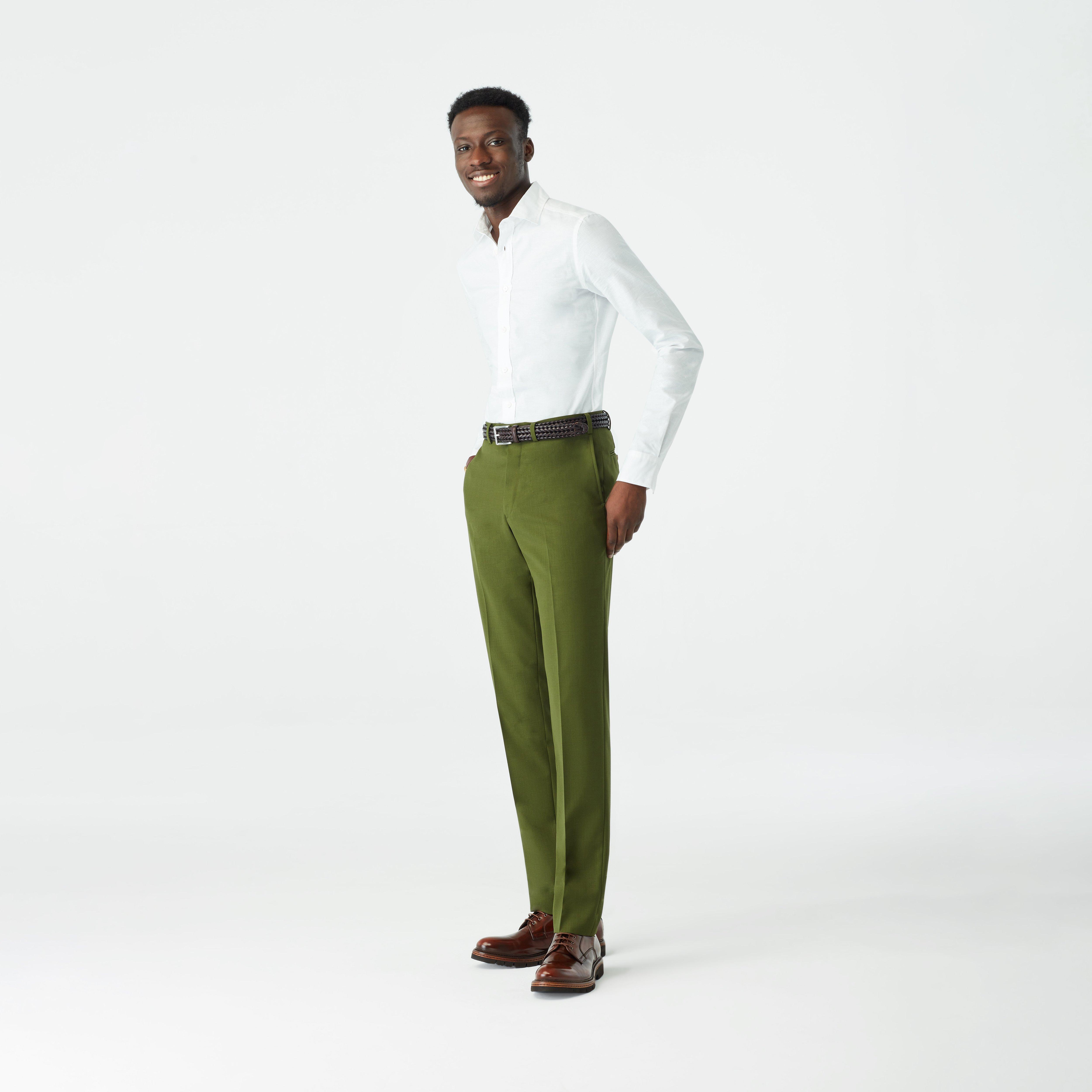 Men Olive Green Solid Slim Fit Regular Trousers – Rodamo