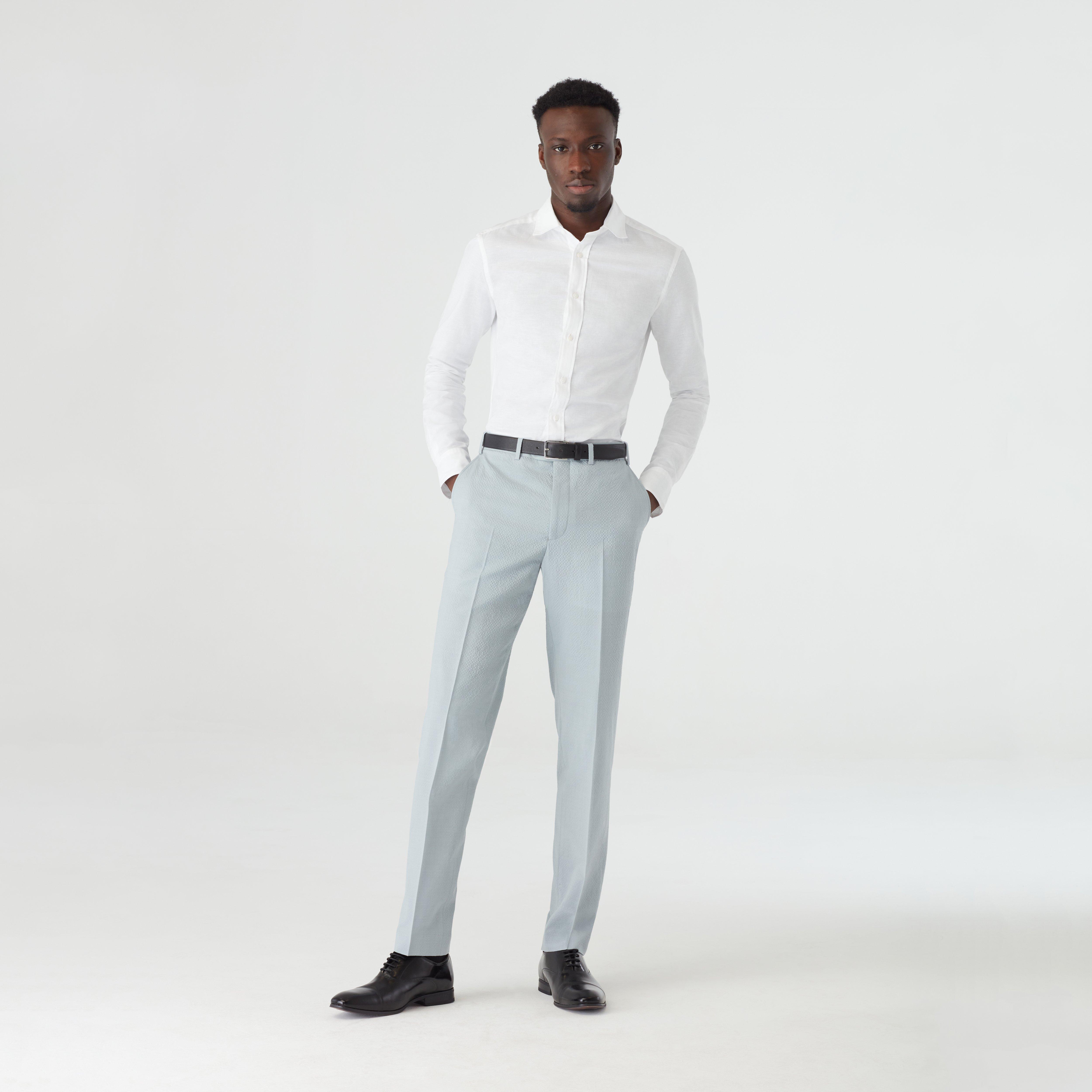 Custom Pants Made For You - Stapleford Seersucker Dove Gray Pants