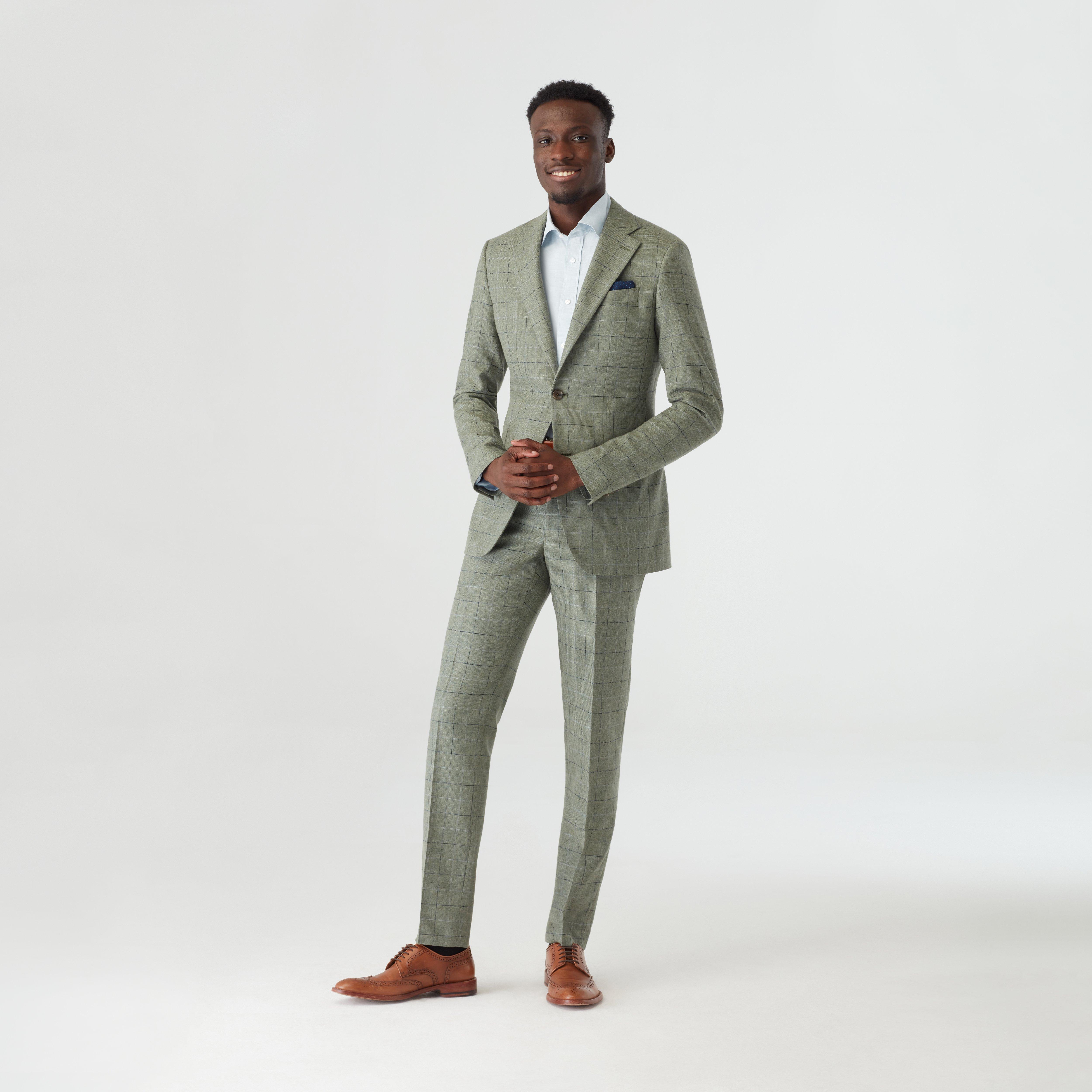 Custom Suits Made For You - Brighton Windowpane Sage Suit | INDOCHINO