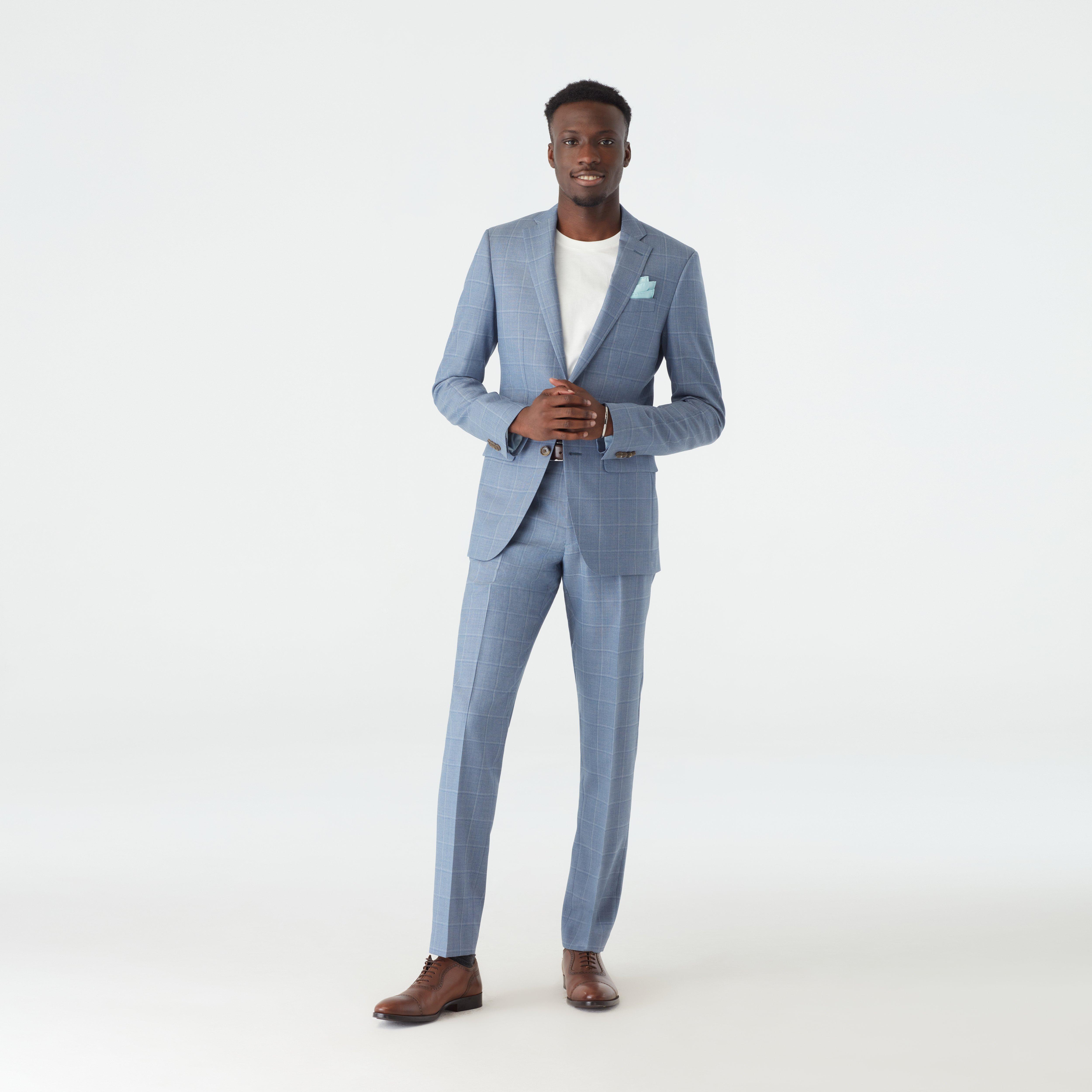 Custom Suits Made For You Kelbrook Check Light Blue Suit INDOCHINO