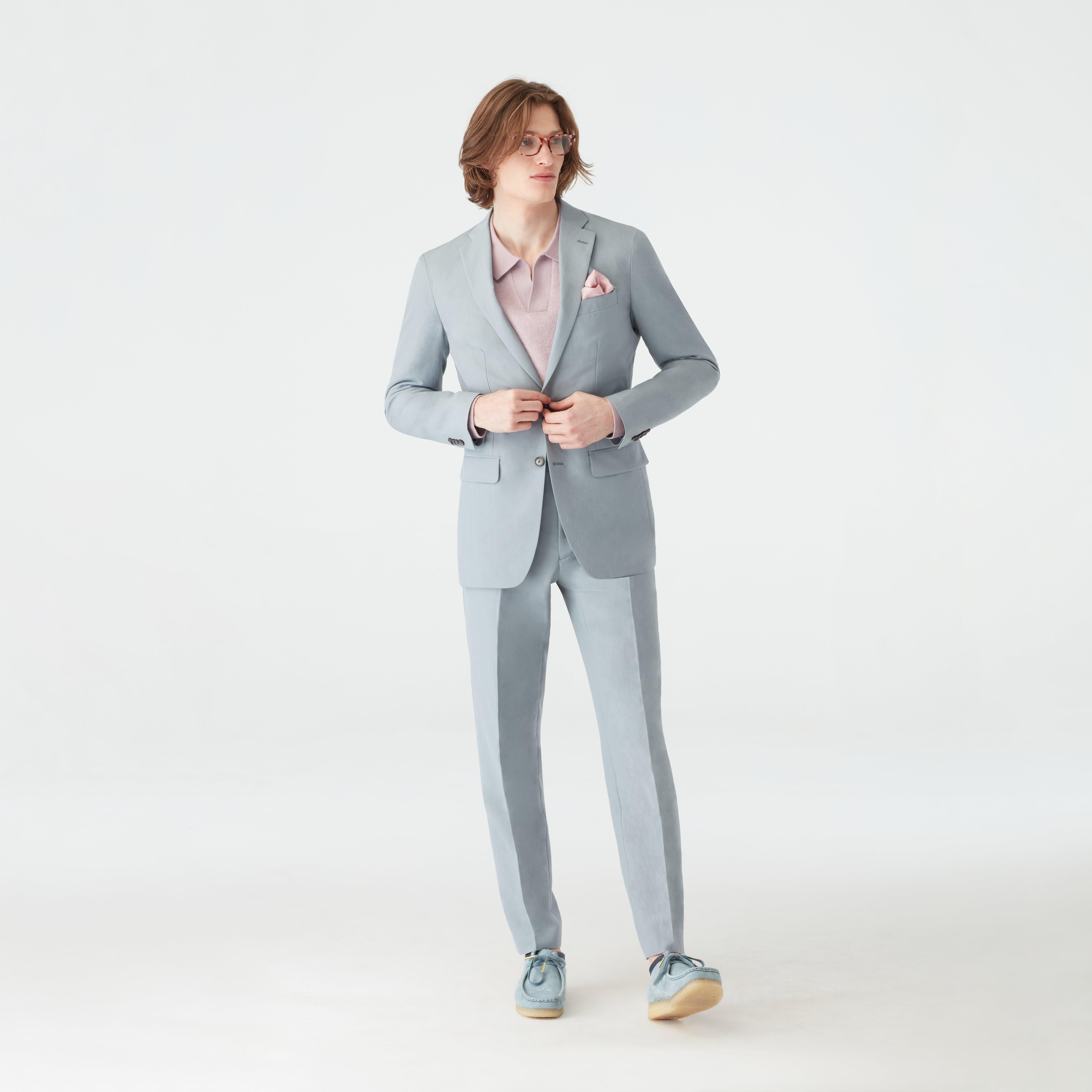 Indochino Men's Custom Kelly Wool Silk Dove Gray Blazer
