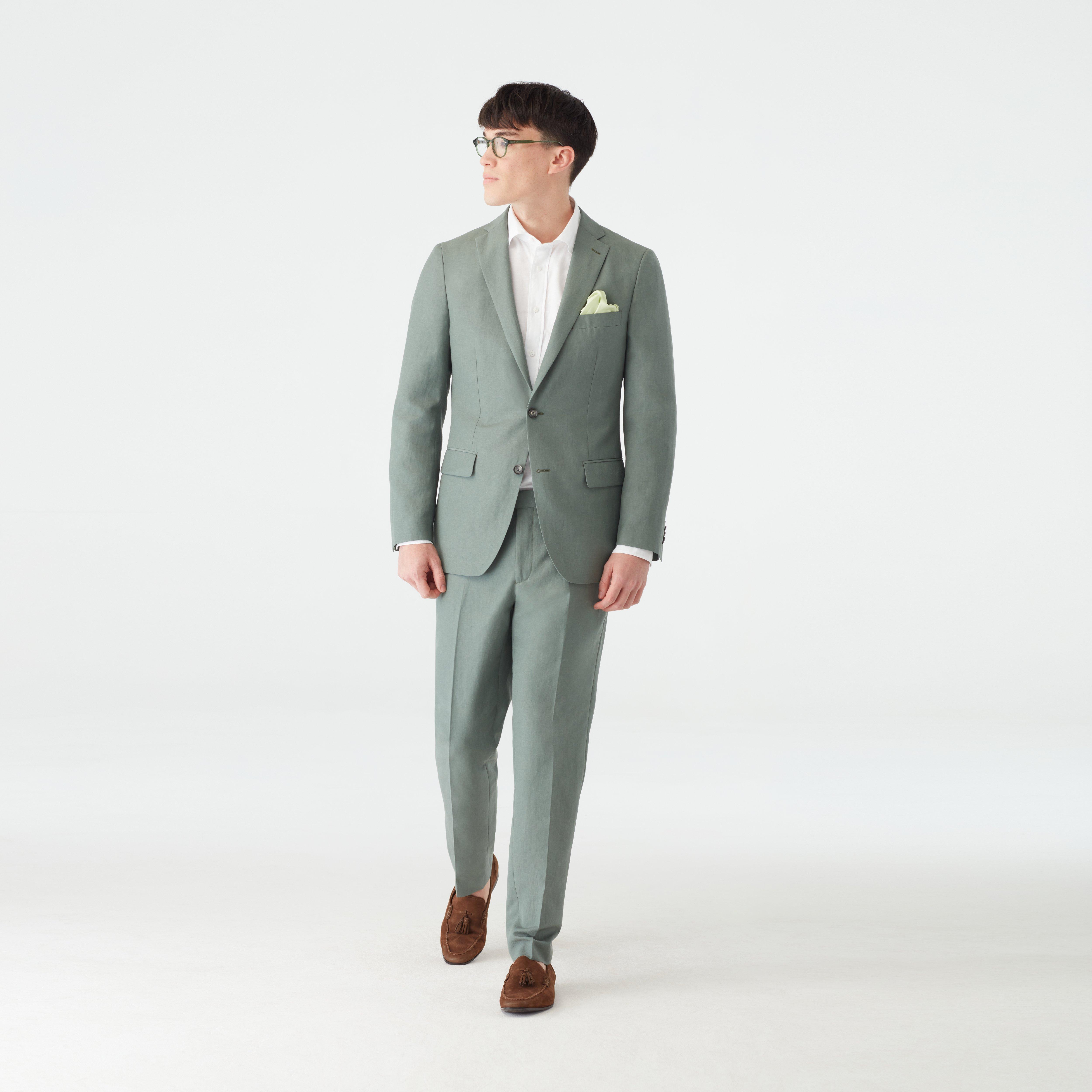 Sage Green Suit with White Shirt