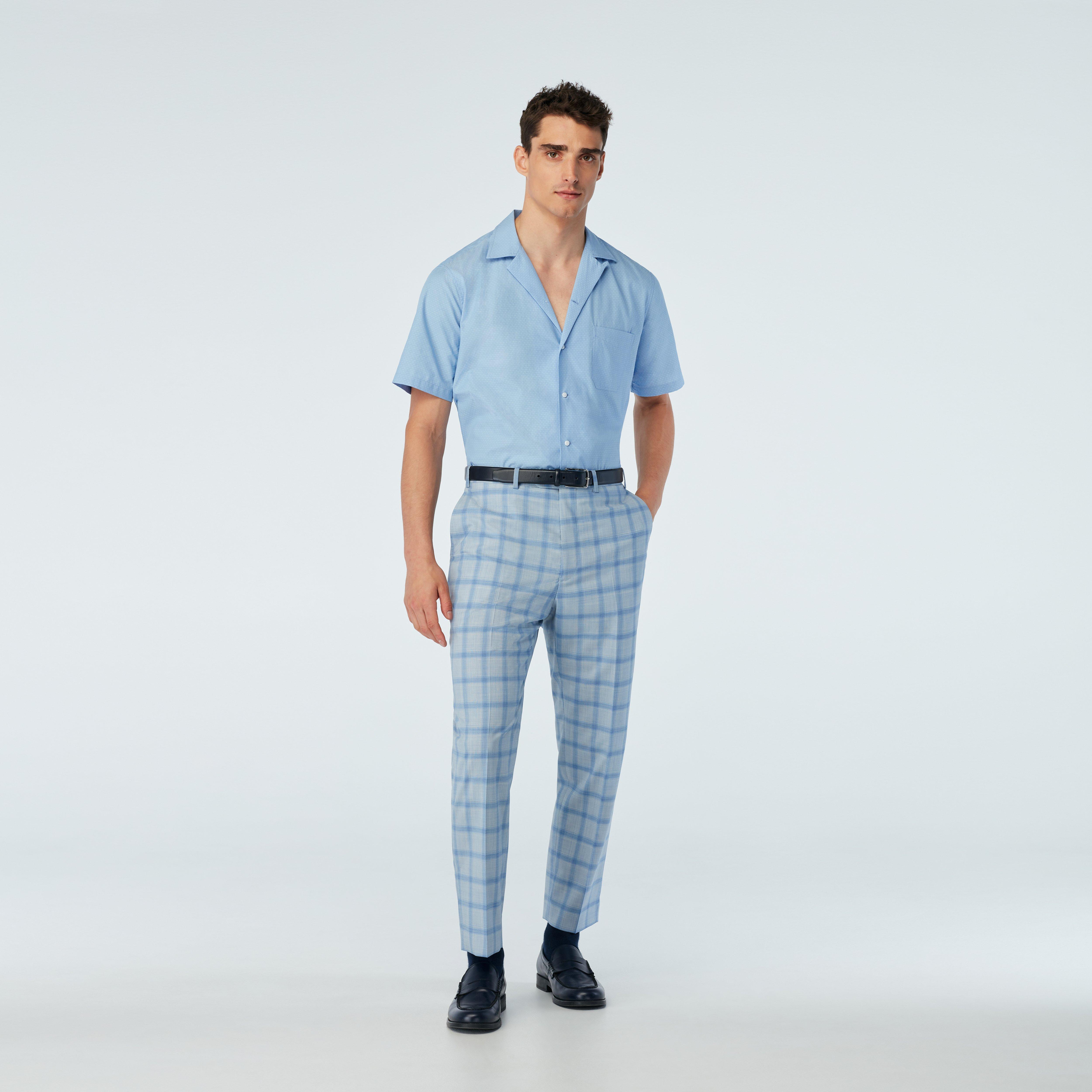 Indochino Men's Custom Kettering Plaid Light Blue Pants
