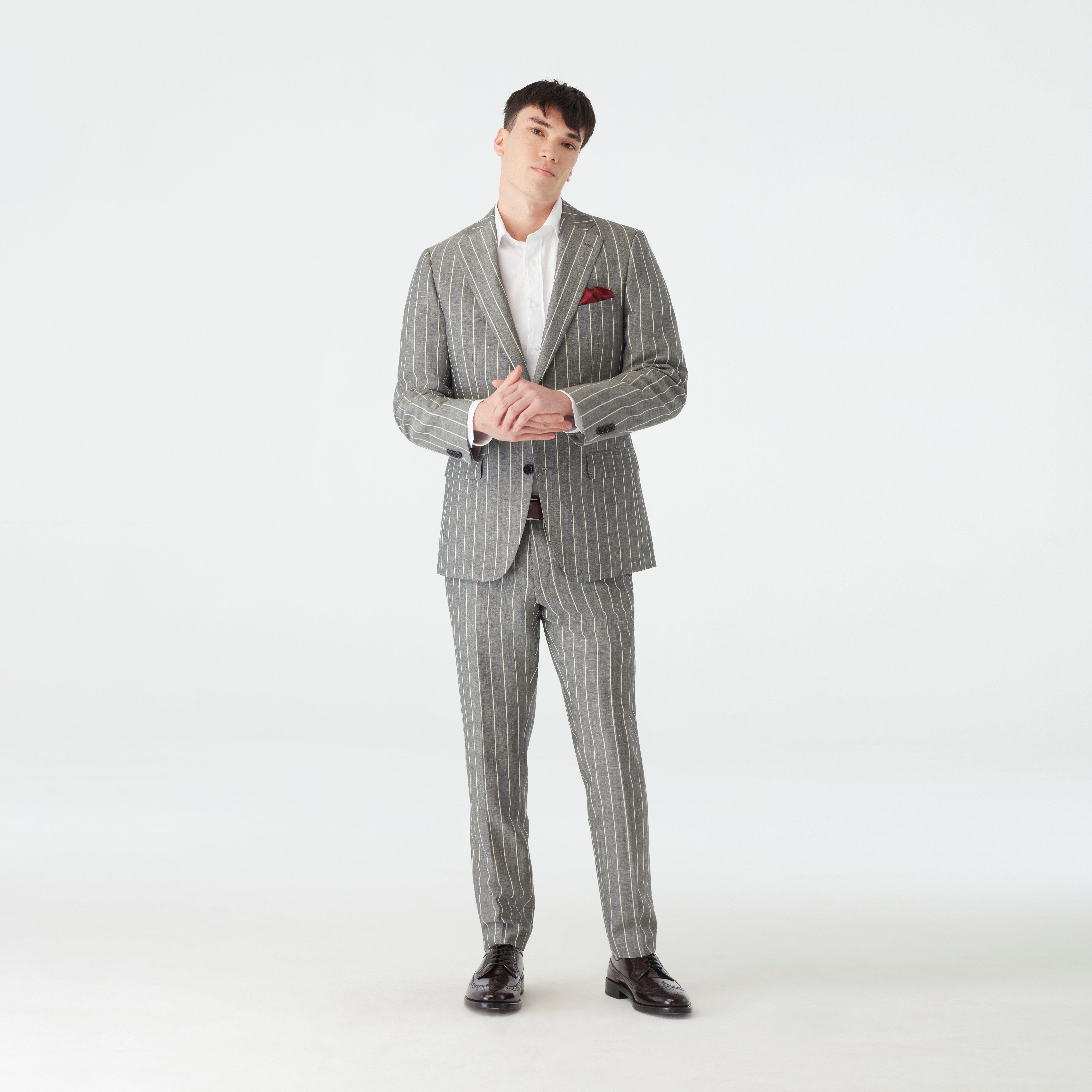 Custom Suits Made For You - Kingsbury Wide Stripe Gray Suit | INDOCHINO