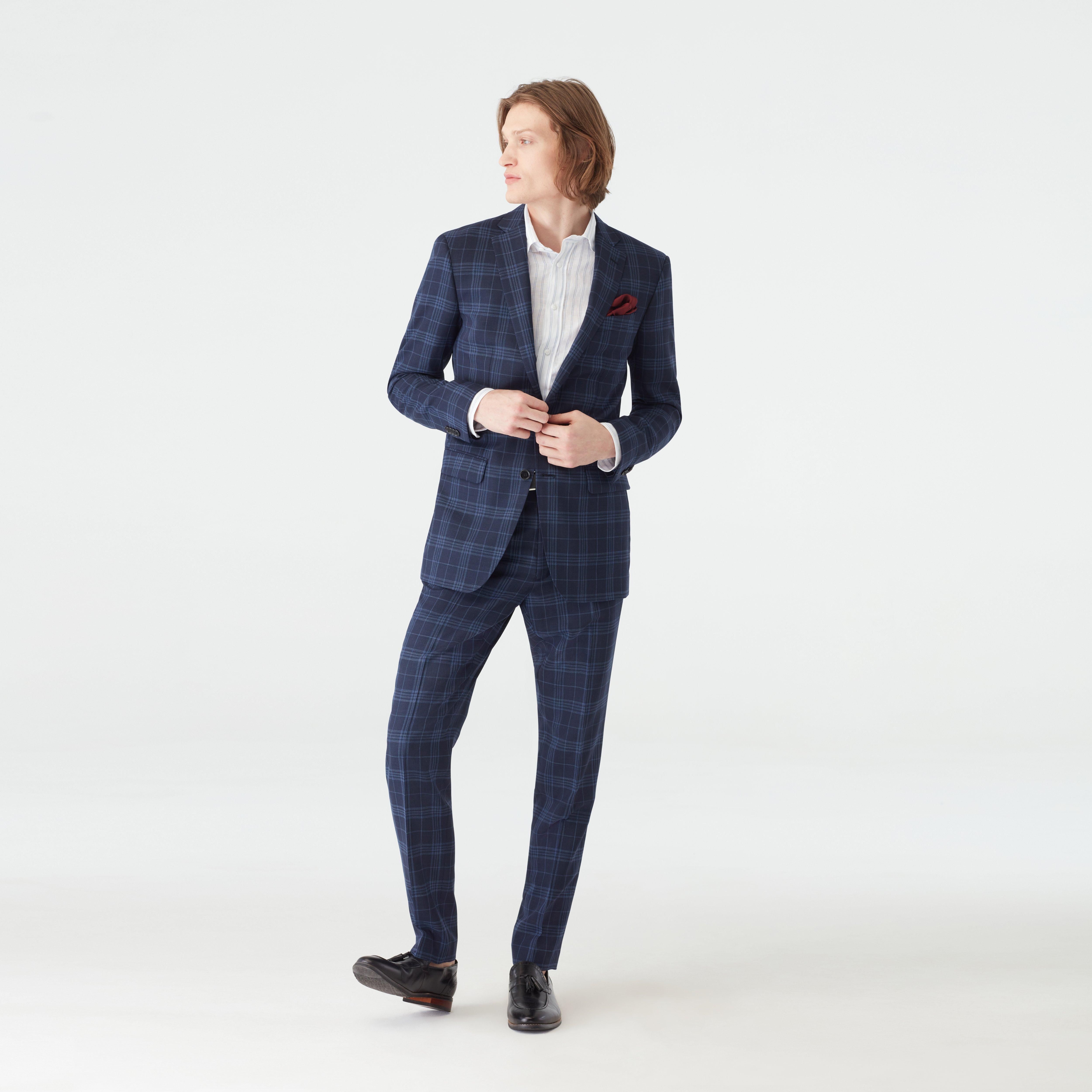 Custom Blazers Made For You Kingscourt Basketweave Plaid Navy Blazer INDOCHINO