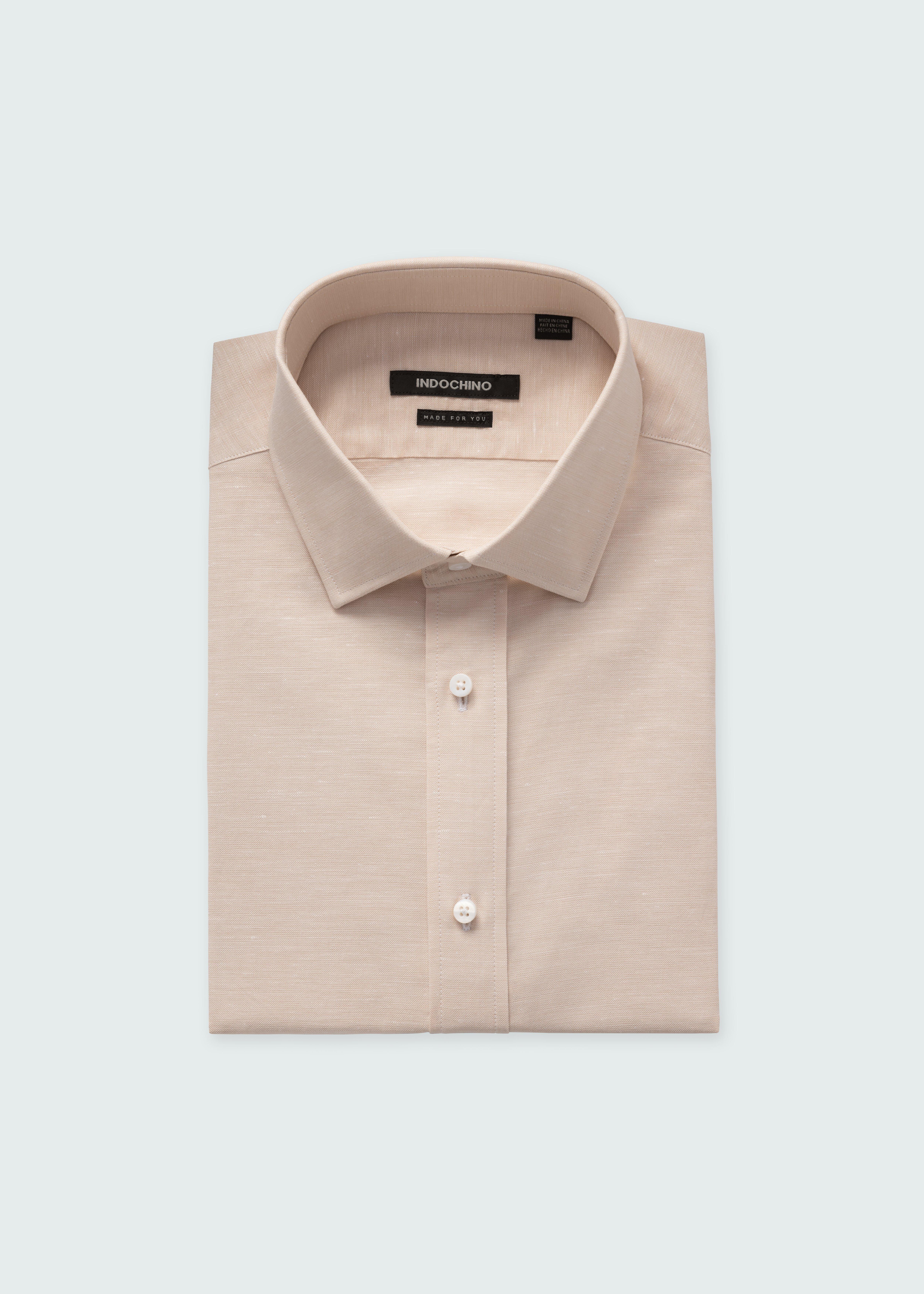 Men's Dress Shirts - Sudbury Cotton Linen Tan Shirt | INDOCHINO