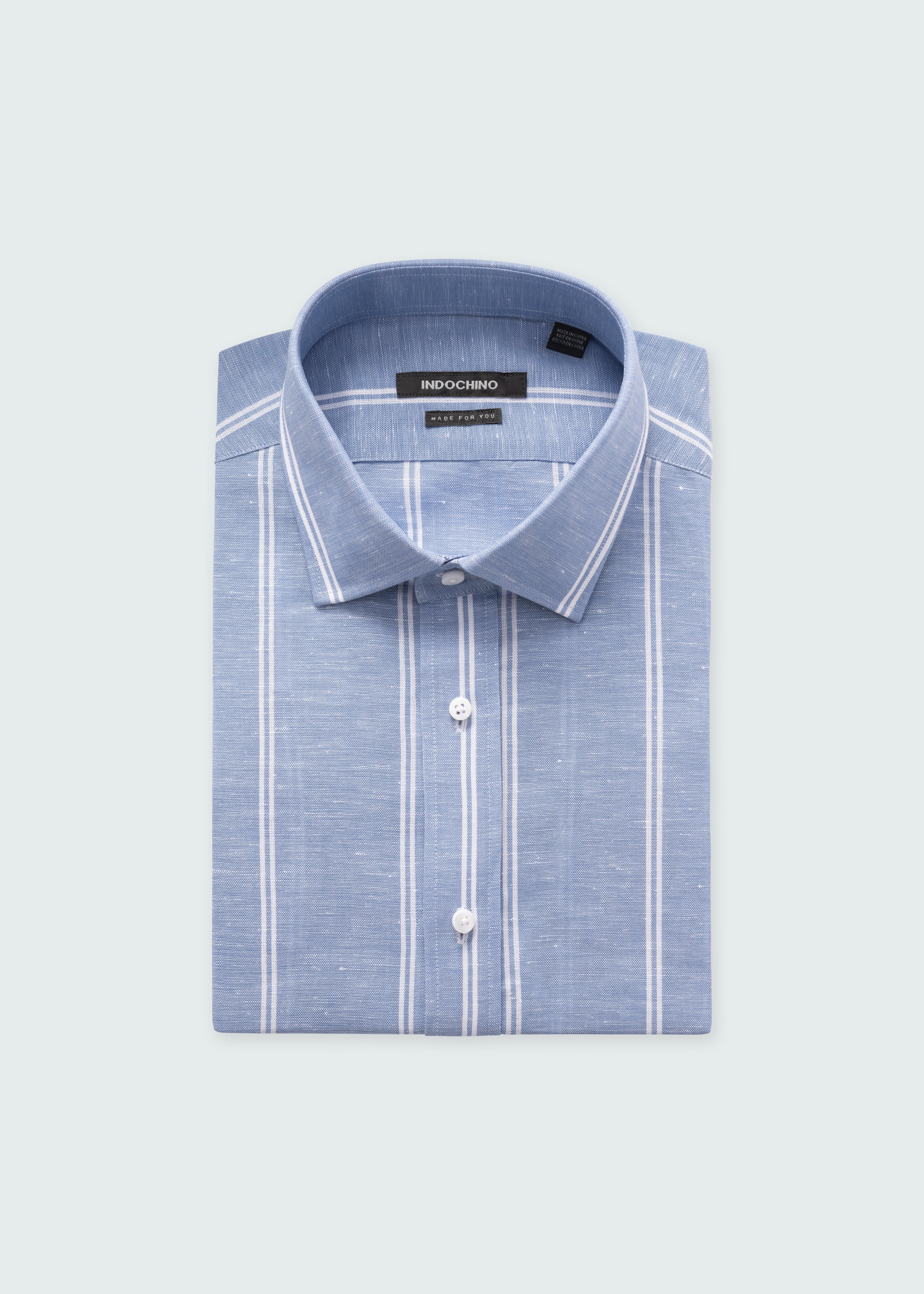 Men's Custom Shirts - Kenley Wide Stripe Blue Shirt | INDOCHINO