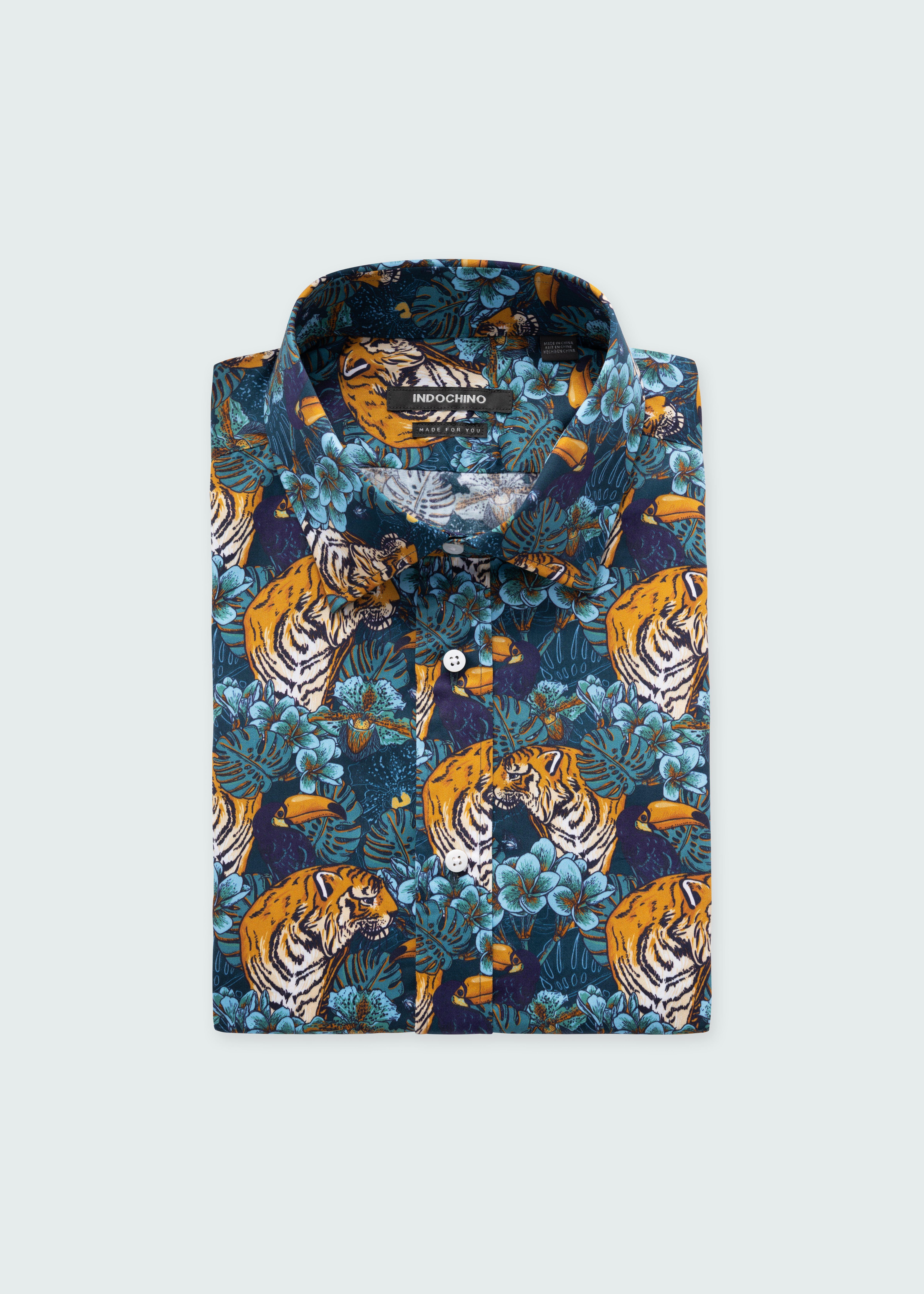 Indochino Men's Custom Kyre Animal Print Blue Shirt | 100% Cotton