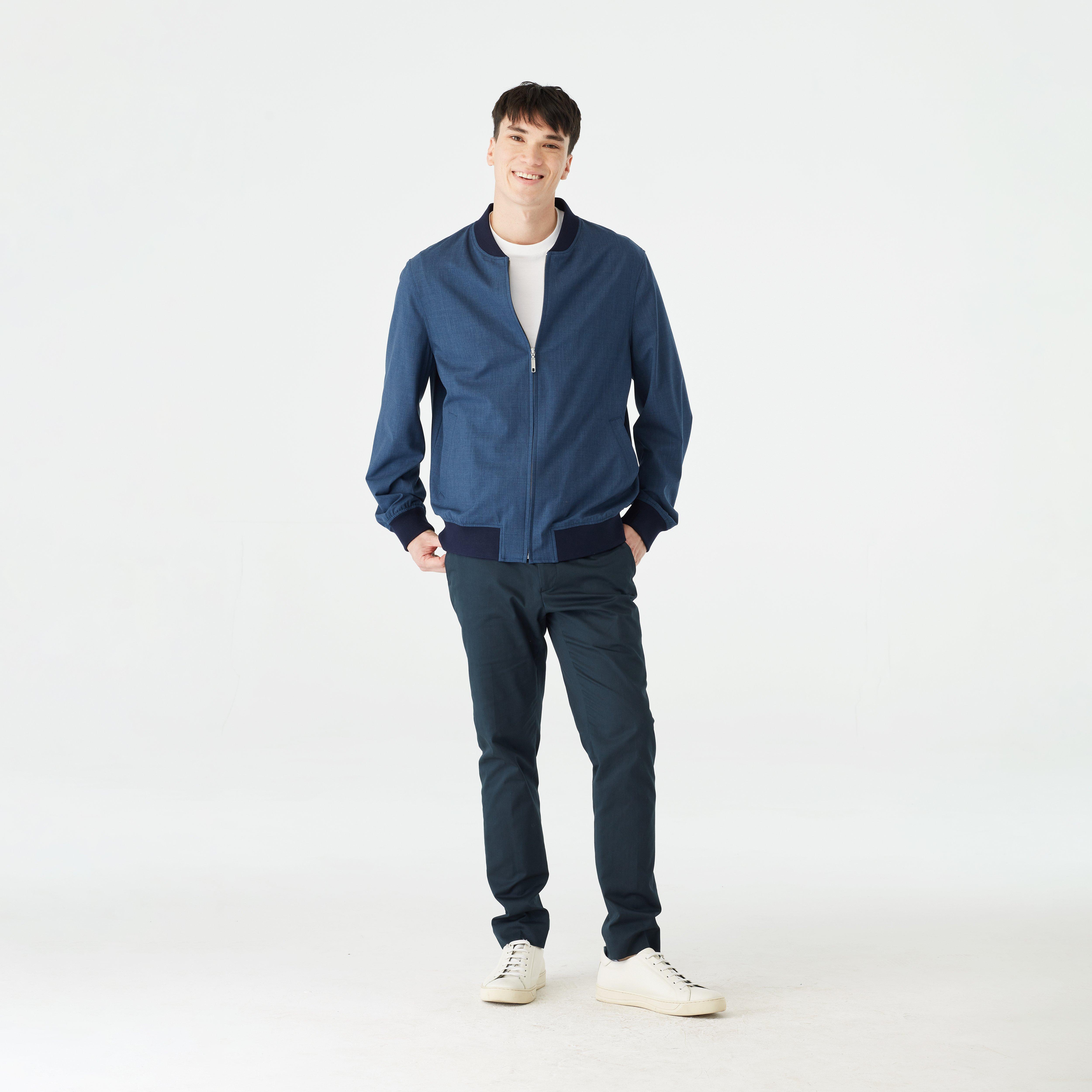 BOMBER JACKET IN LIGHT NYLON STRETCH in Blue