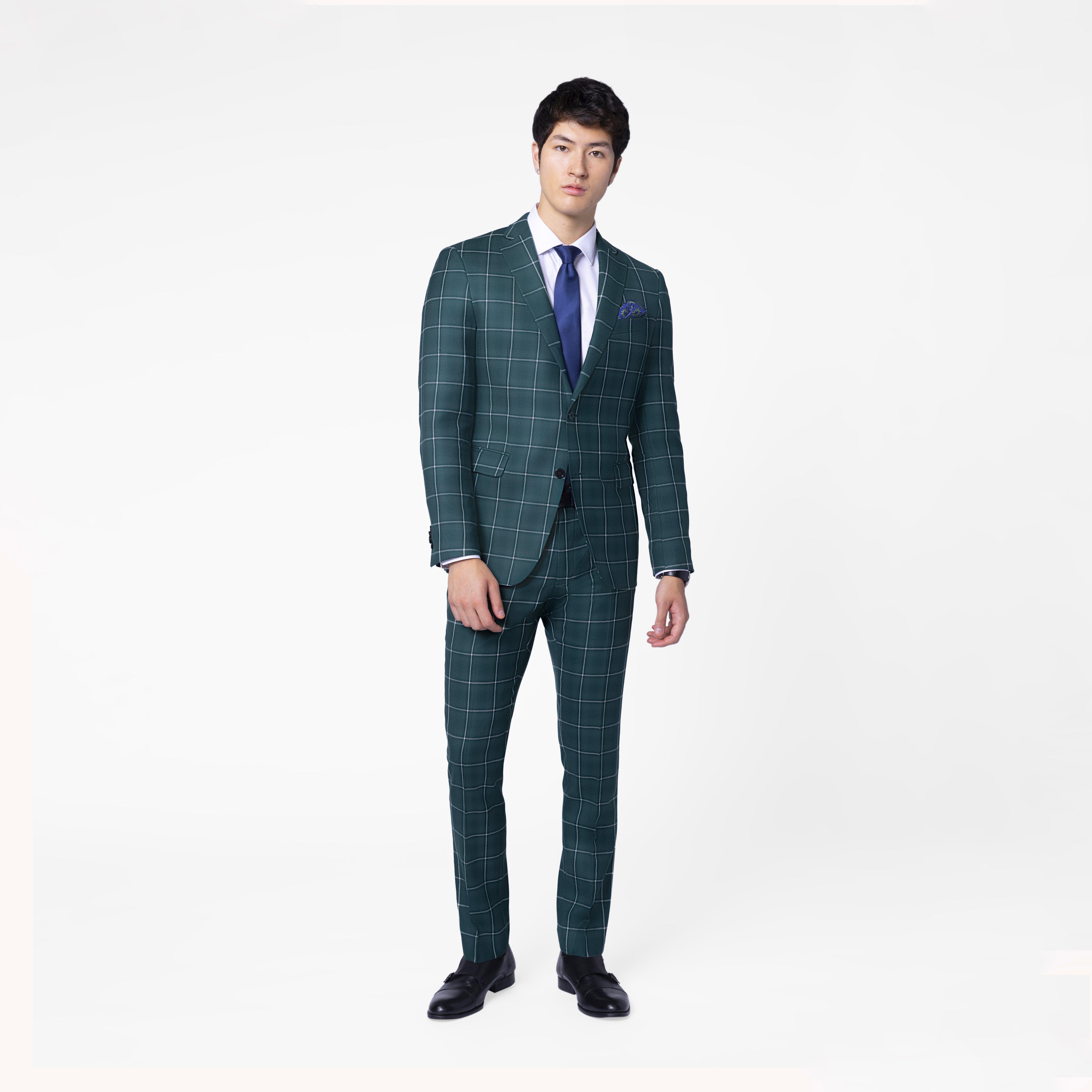 Durham Windowpane Hunter Green Suit