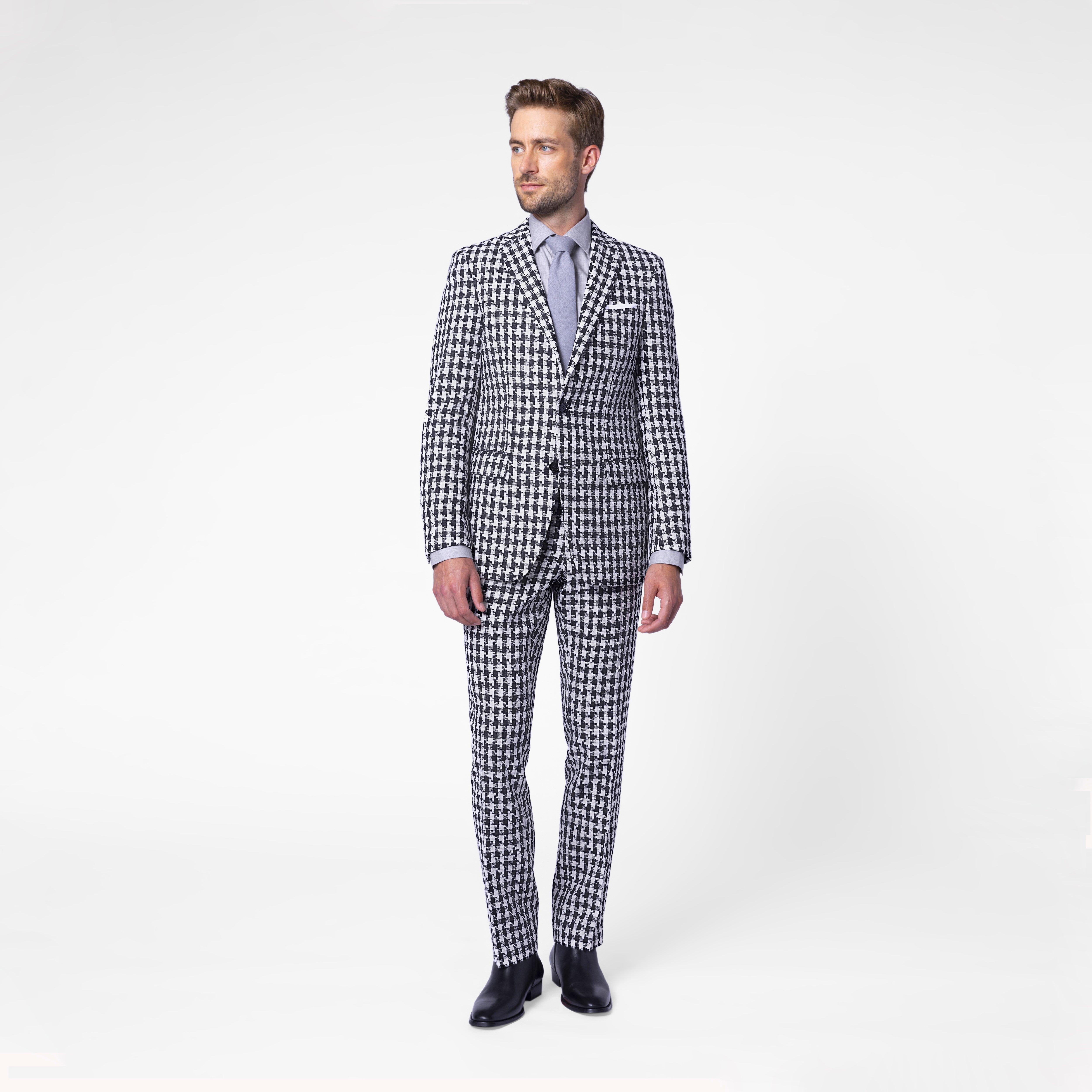 Custom Suits Made For You - Glaston Houndstooth Black and White