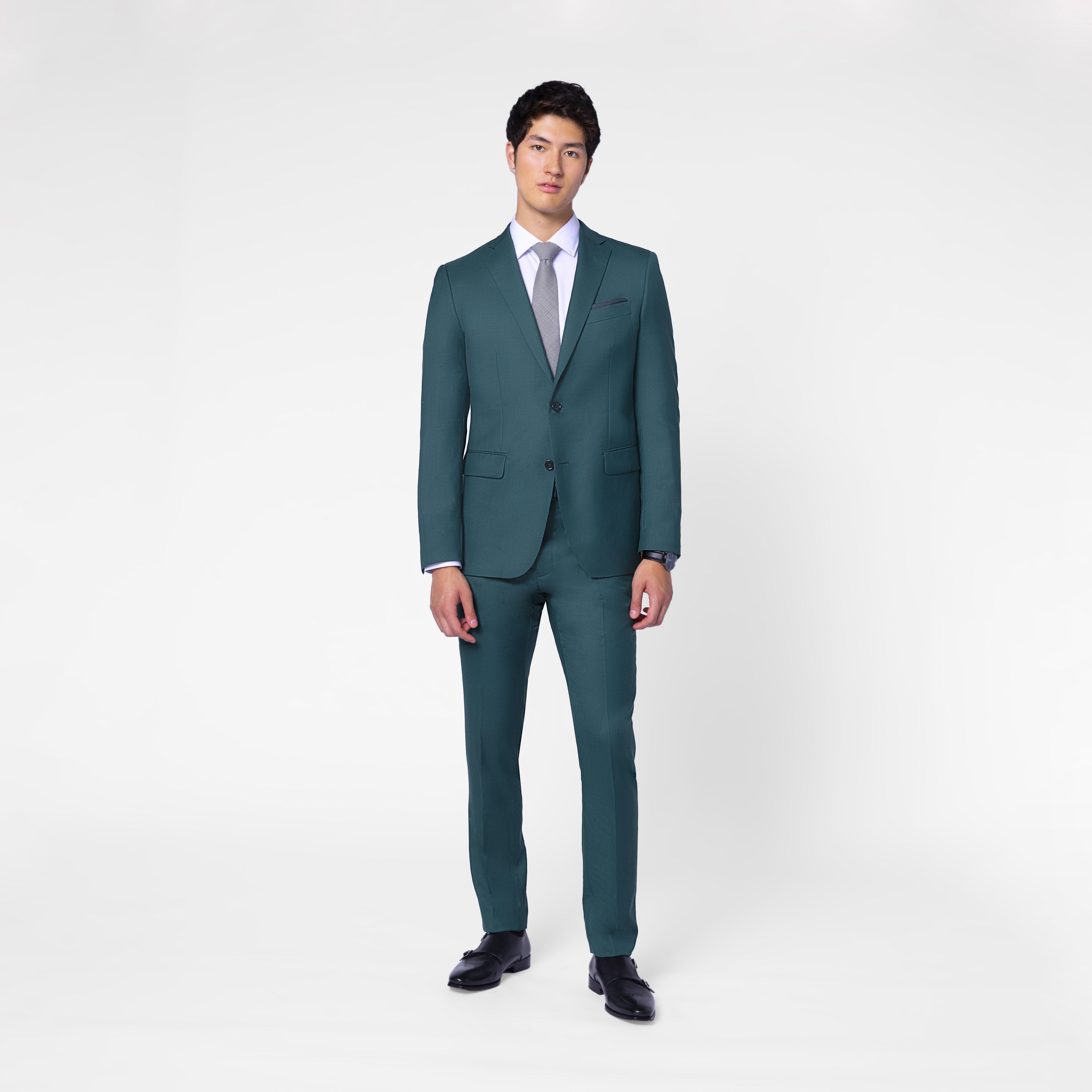black dress with teal shoes Indochino Men's Custom Harrogate Hunter Green Blazer Turquoise