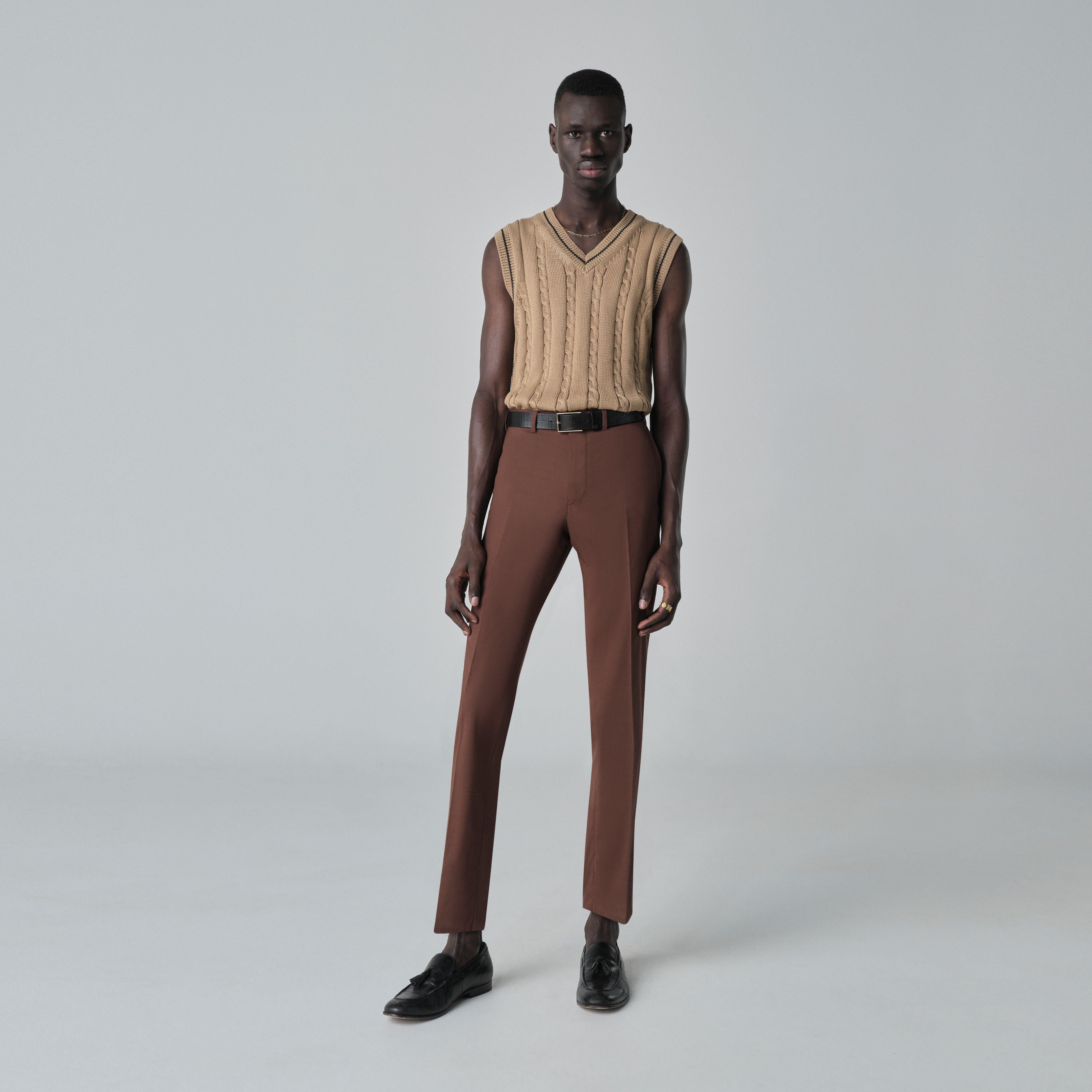 Brown pants goes cheap with what color shirt