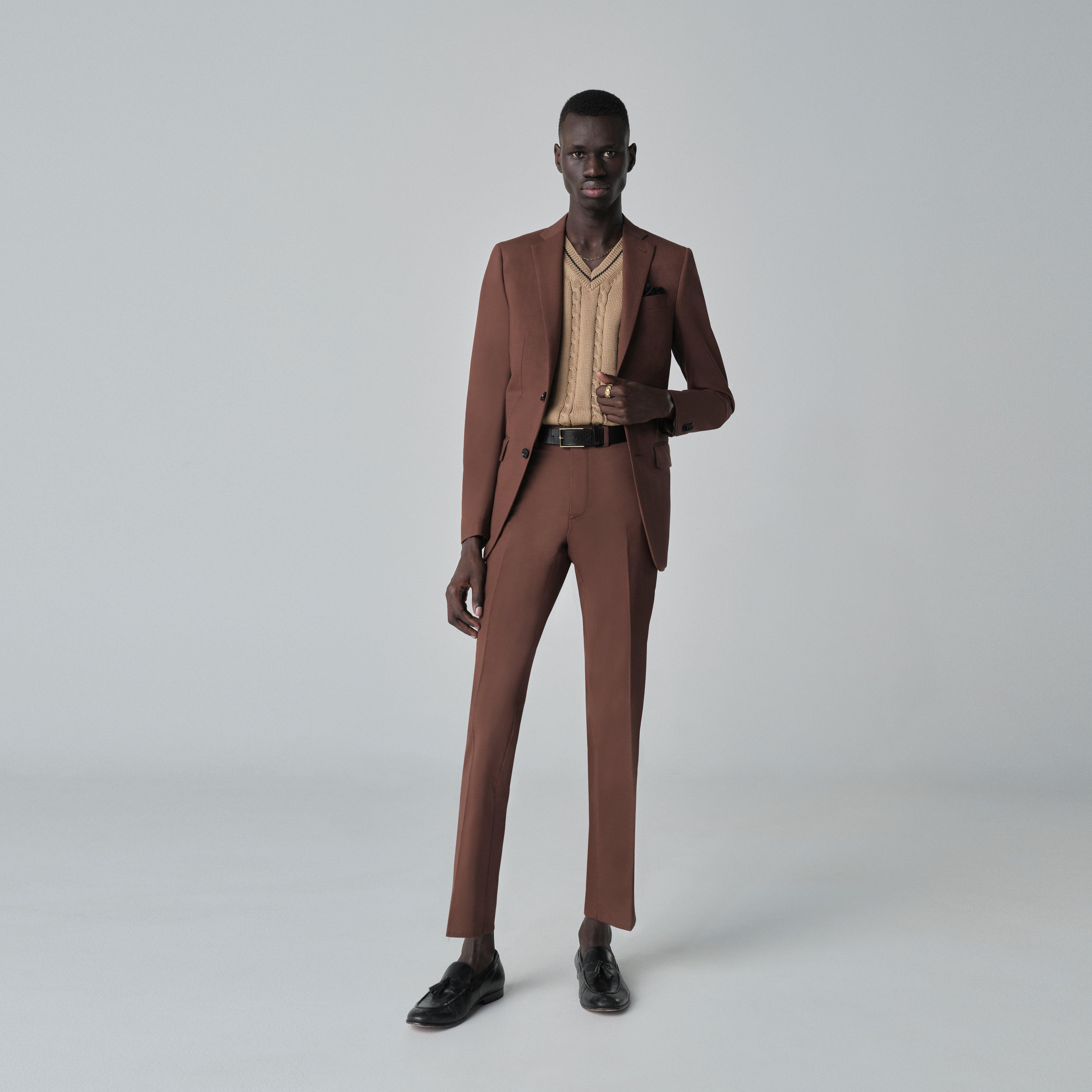スーツ 20-40s 3Peace Suit K.AKAHANE Brown AM99 Custom Suits Made For You - Howell Wool Stretch Brown Suit | INDOCHINO