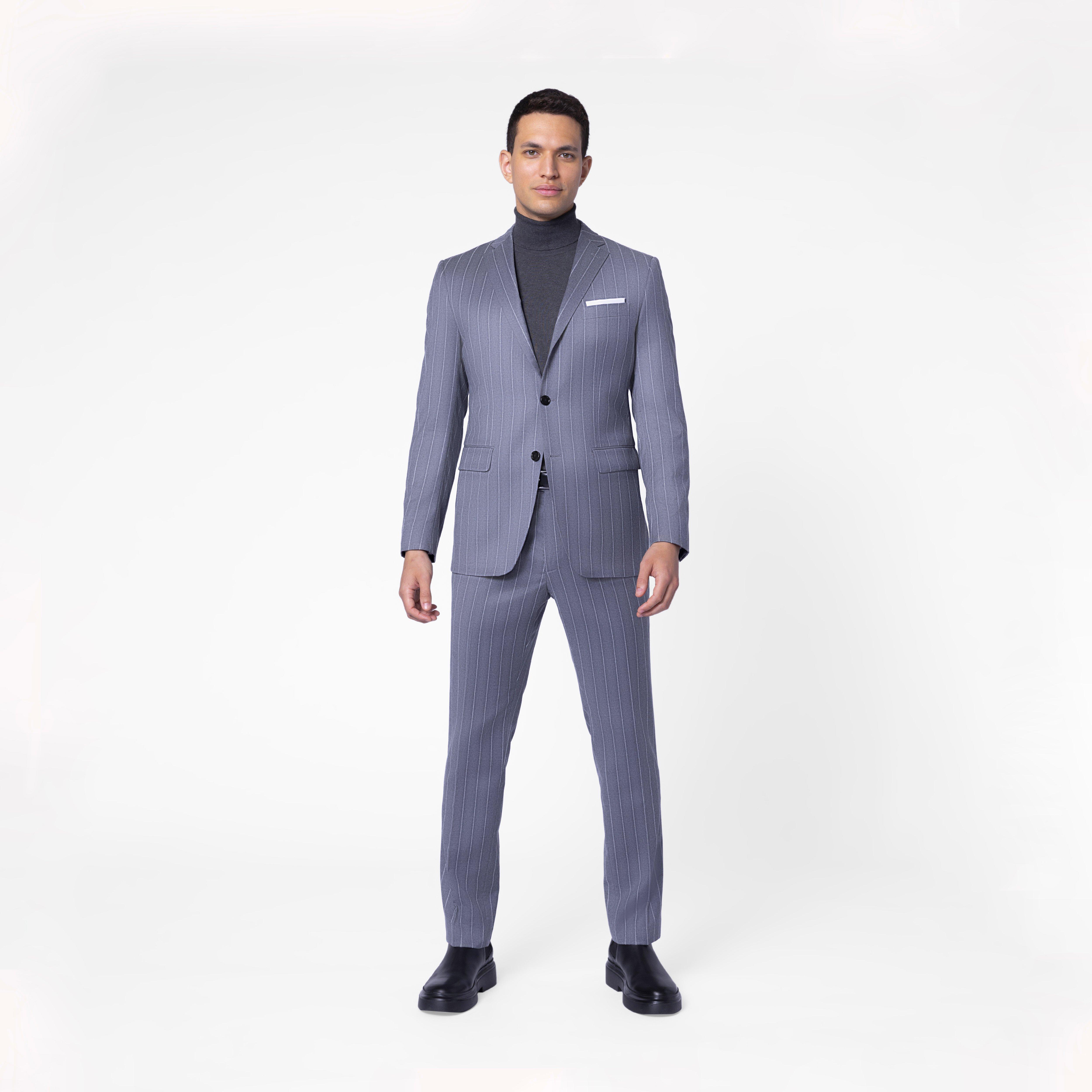 Pini Parma - Can a striped suit can be bold and elegant at the same time?  We think yes, what do you think? Here our grey stripe flannel suit with  Soragna trousers,
