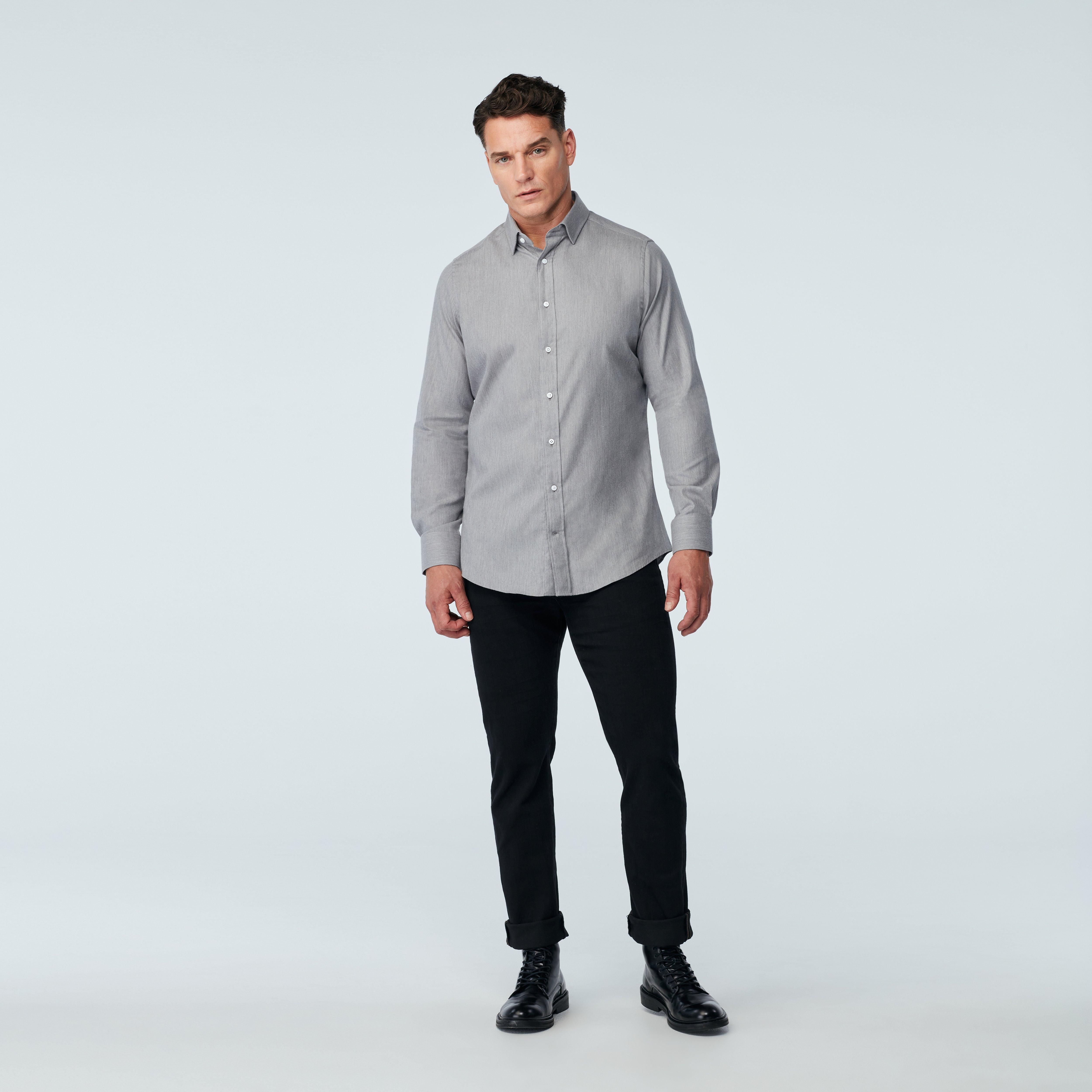 Men's Casual Shirts - Jeffery Melange Herringbone Light Gray Casual ...