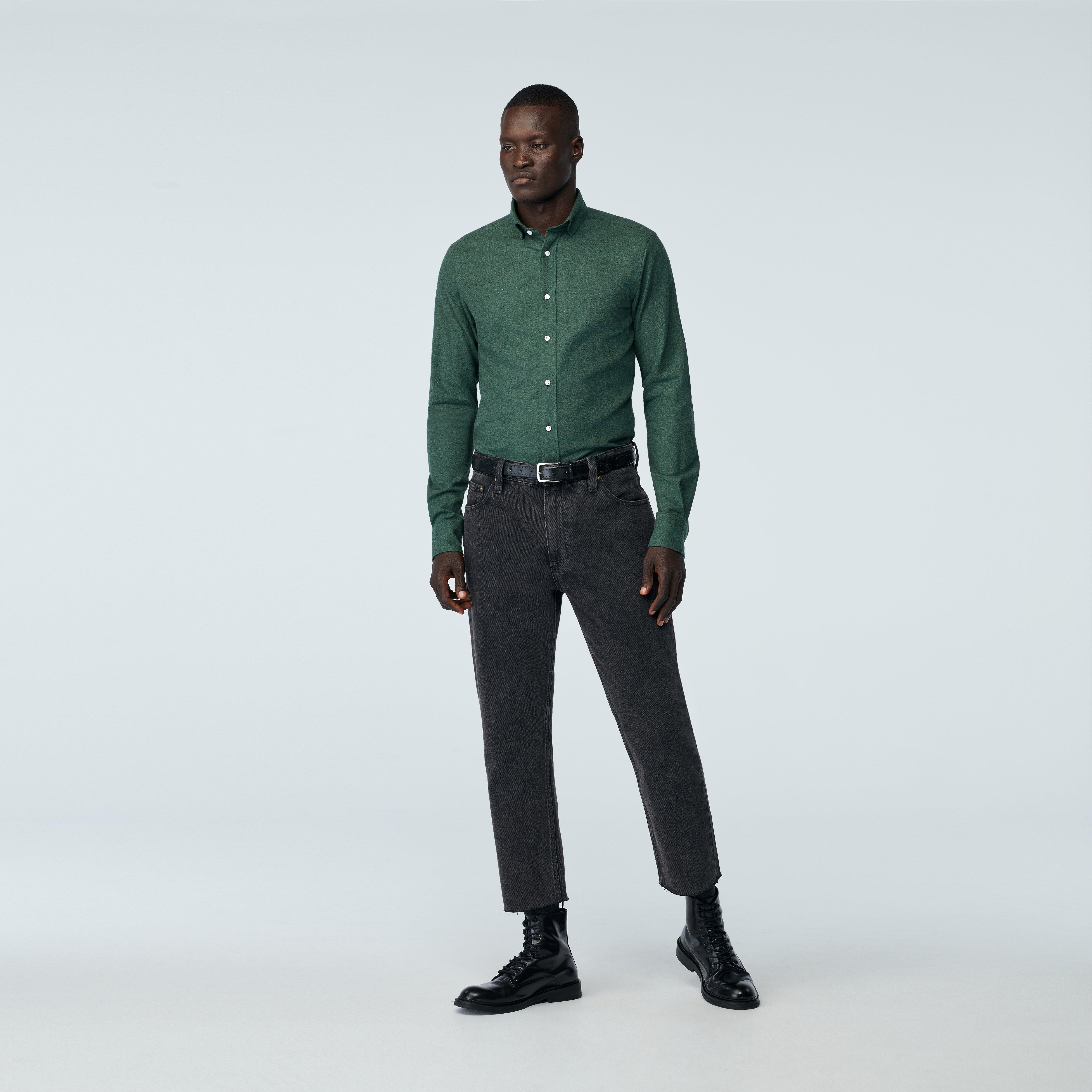 dark green dress shirt men Indochino Men's Custom Glynn Brushed Melange Hunter Casual Quality dress shirts Size:40 Short - 34 Waist Satin shirt promo_cotton_classics Relaxed silhouettes meet expressive