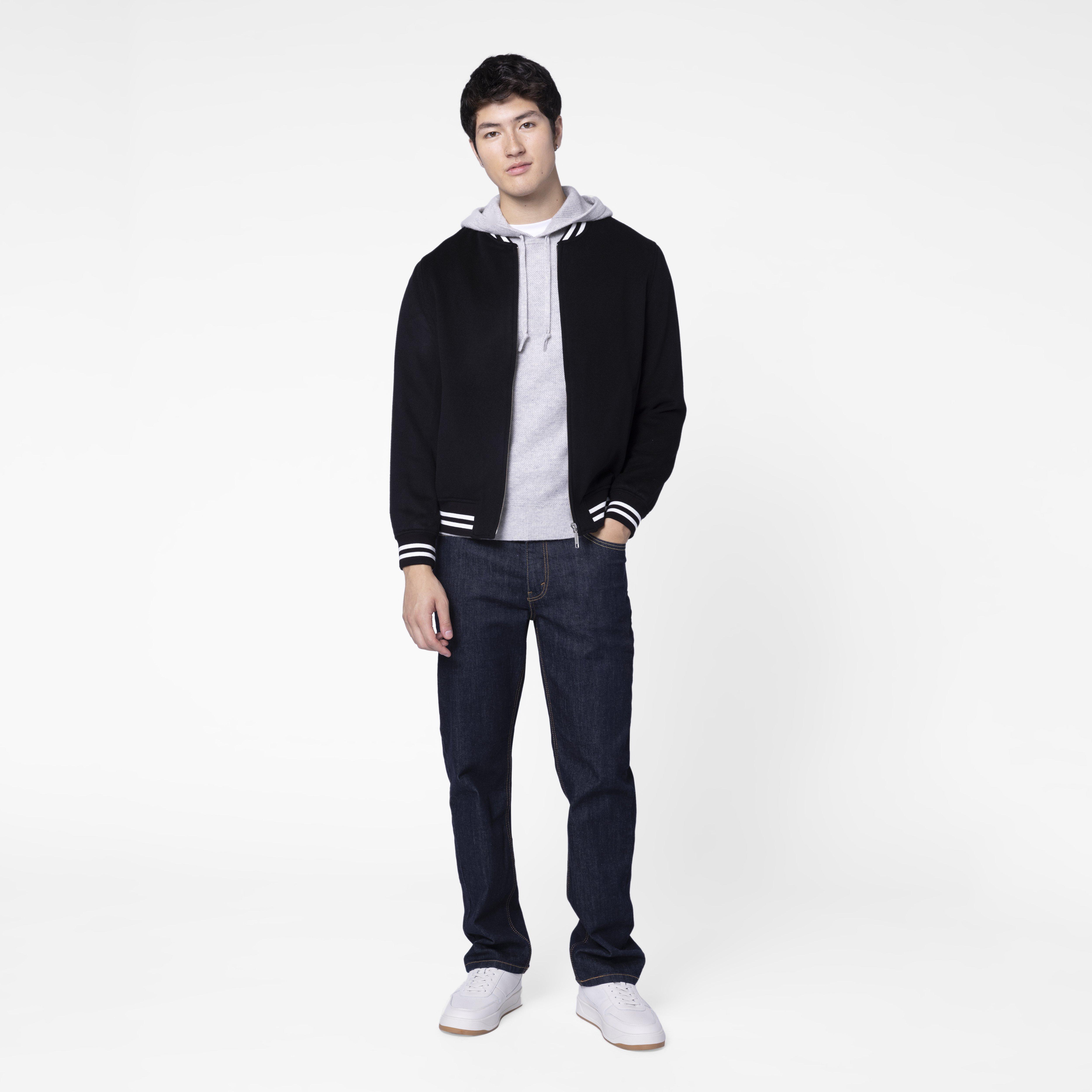 Black varsity cheap bomber jacket