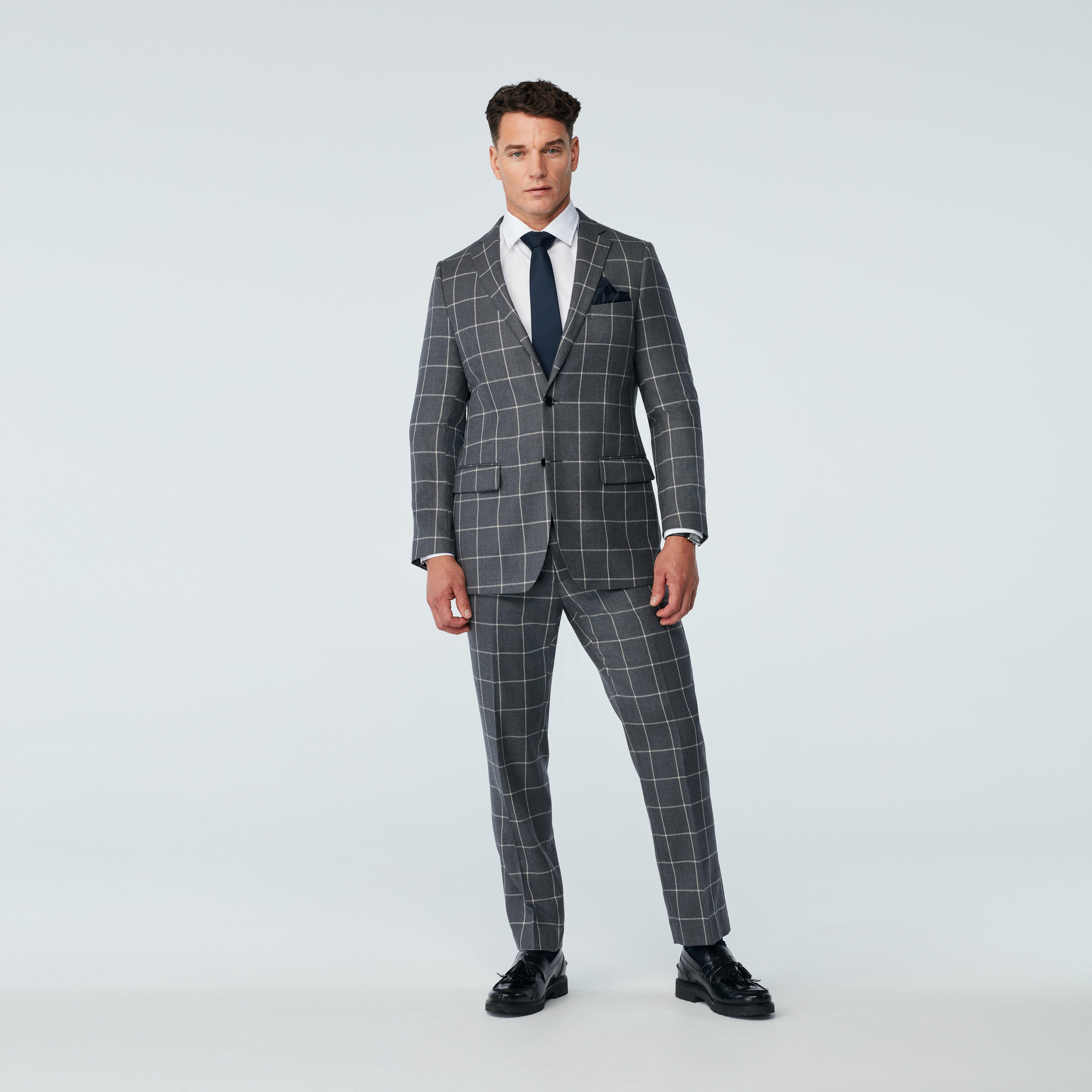 Custom Suits Made For You - Durham Windowpane Dark Gray Suit | INDOCHINO