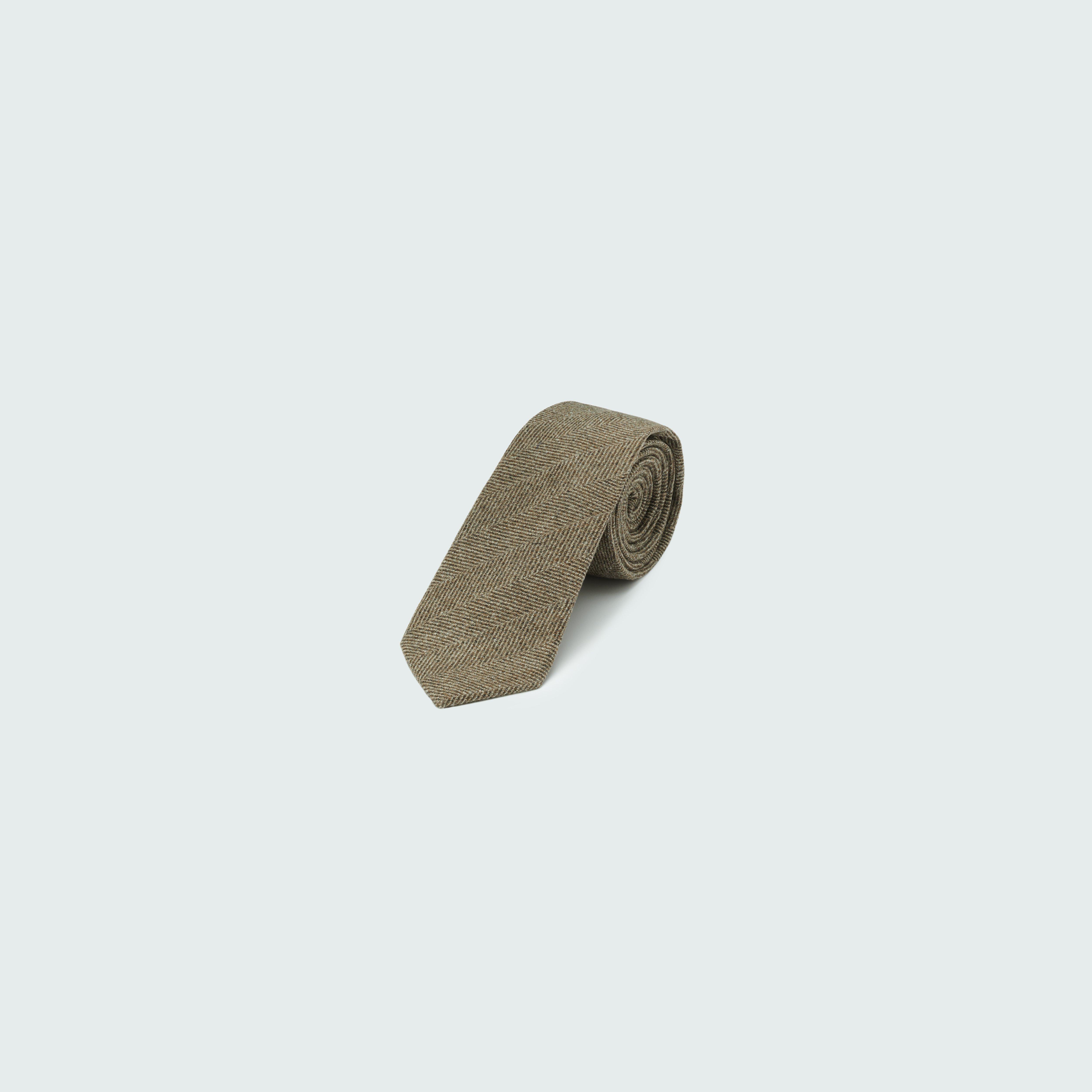 Brown Wide Herringbone Wool Tie